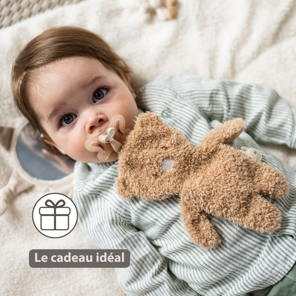 TEDDY Baby Pacifier Cloth – 26 cm – Bear Doudou as Pacifier Holder – Beige [FR]