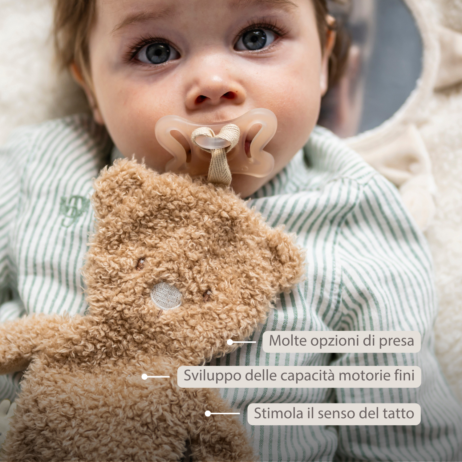 TEDDY Baby Pacifier Cloth – 26 cm – Bear Doudou as Pacifier Holder – Beige [IT]