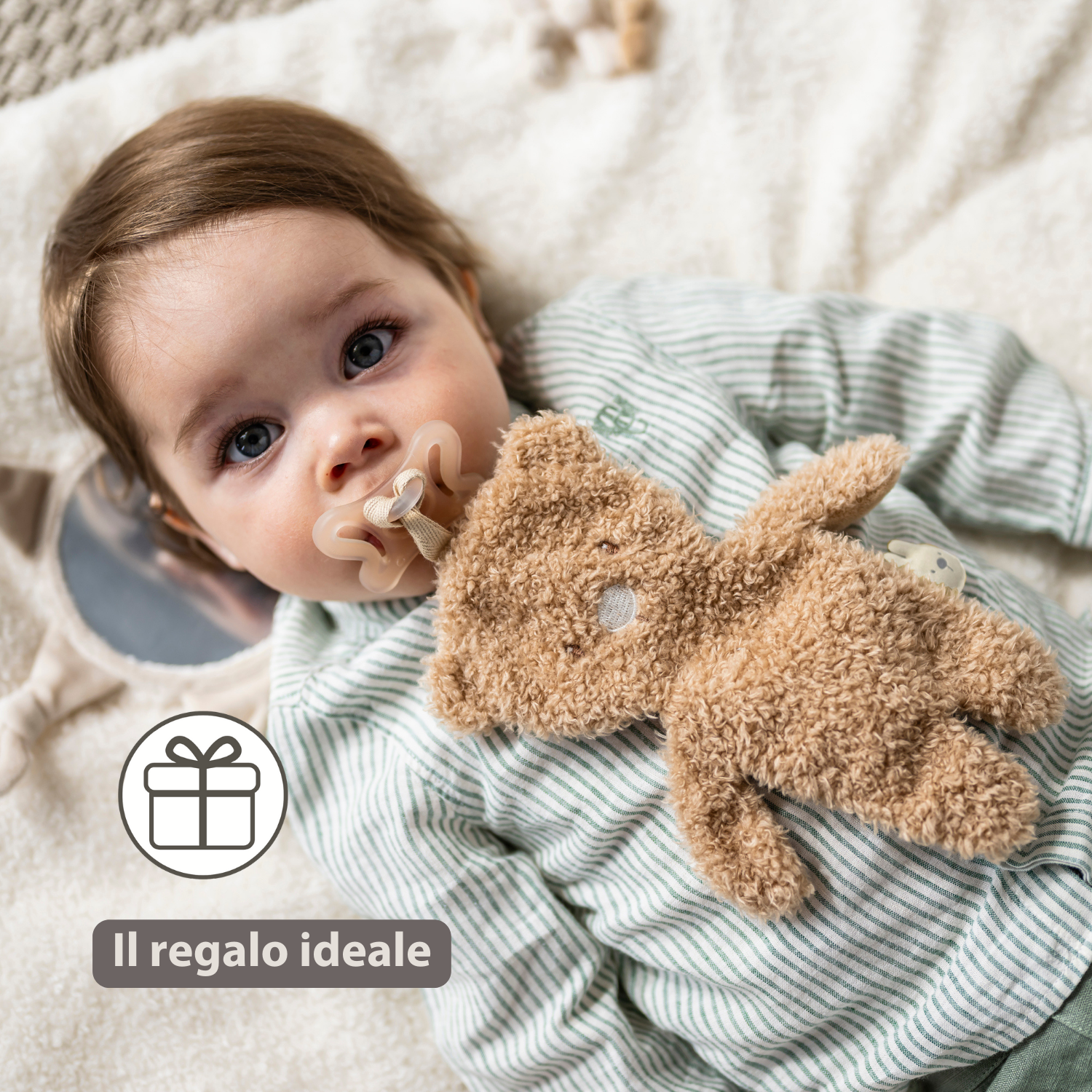 TEDDY Baby Pacifier Cloth – 26 cm – Bear Doudou as Pacifier Holder – Beige [IT]