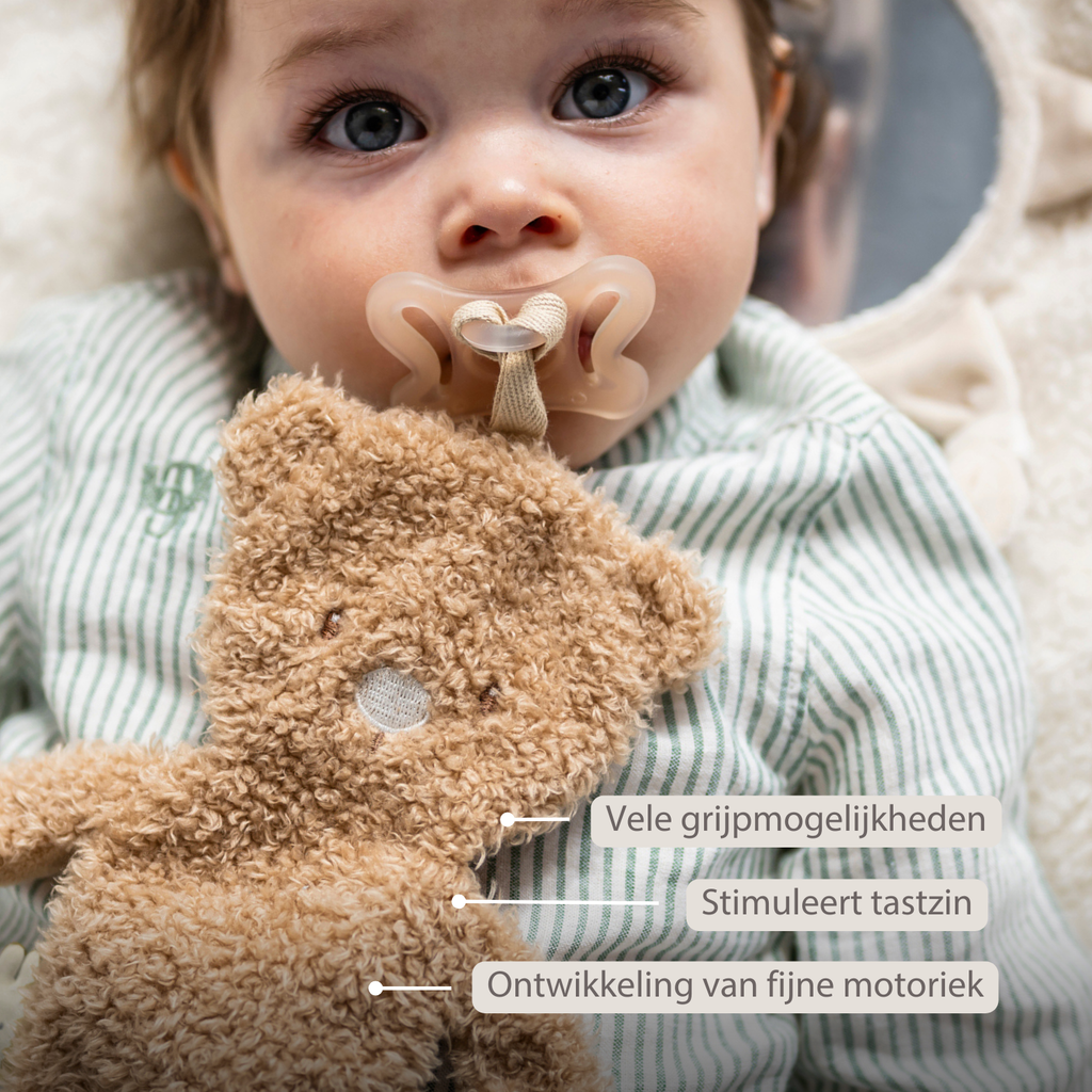 TEDDY Baby Pacifier Cloth – 26 cm – Bear Doudou as Pacifier Holder – Beige [NL]