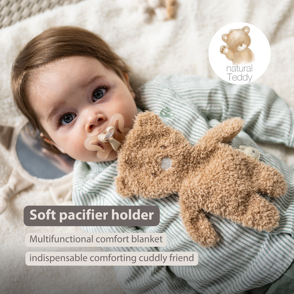 TEDDY Baby Pacifier Cloth – 26 cm – Bear Doudou as Pacifier Holder – Beige [EN]