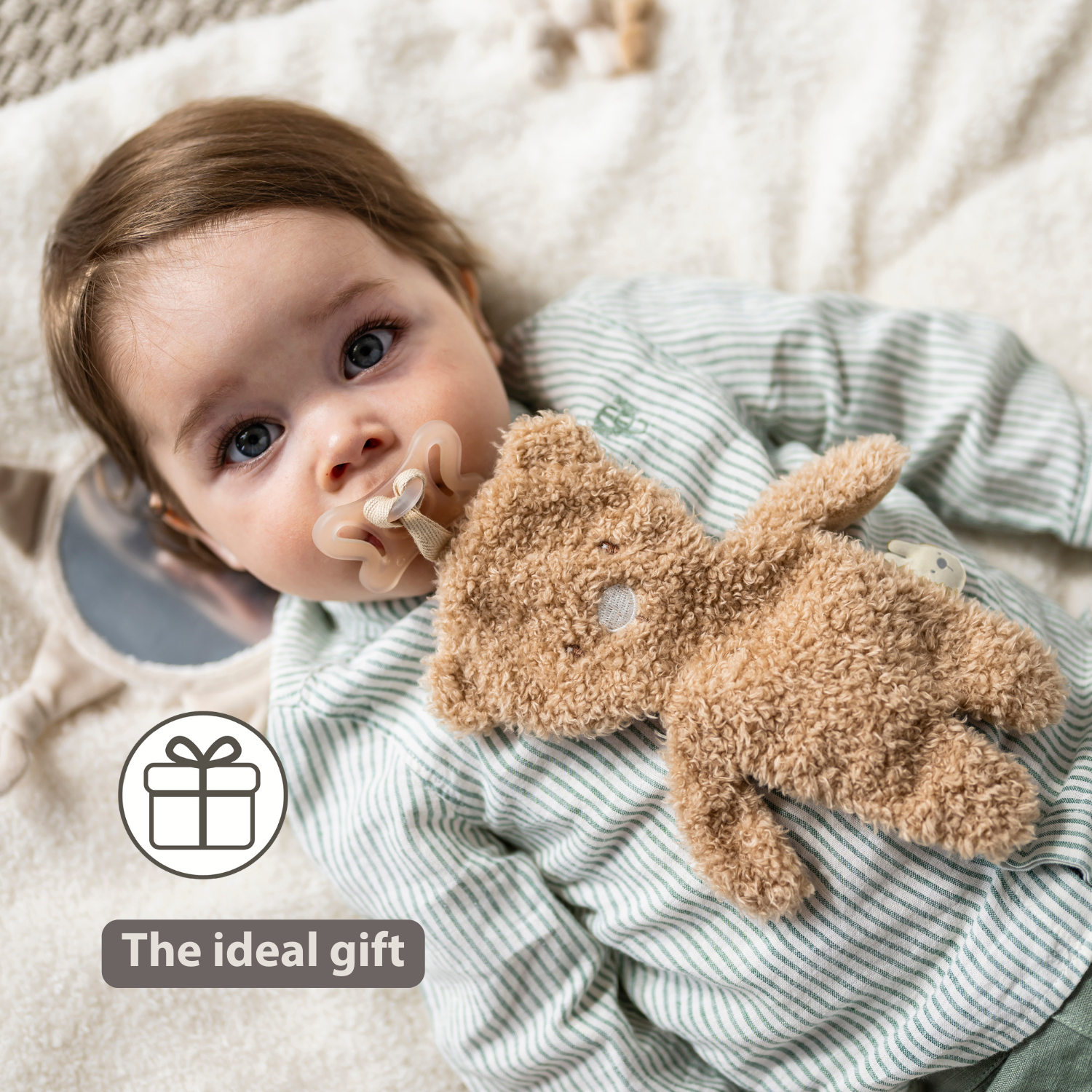 TEDDY Baby Pacifier Cloth – 26 cm – Bear Doudou as Pacifier Holder – Beige [EN]