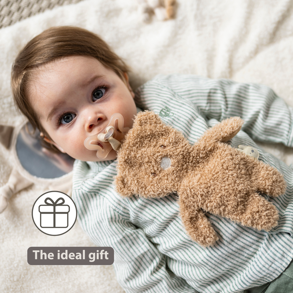 TEDDY Baby Pacifier Cloth – 26 cm – Bear Doudou as Pacifier Holder – Beige [EN]