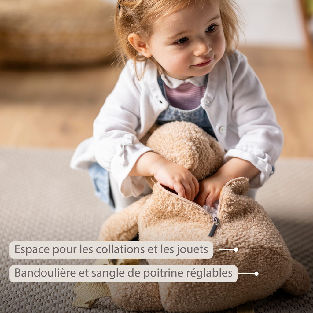 TEDDY Plush Backpack – 30 cm – Toddler School Bag – Soft Bear Backpack – Beige [FR]