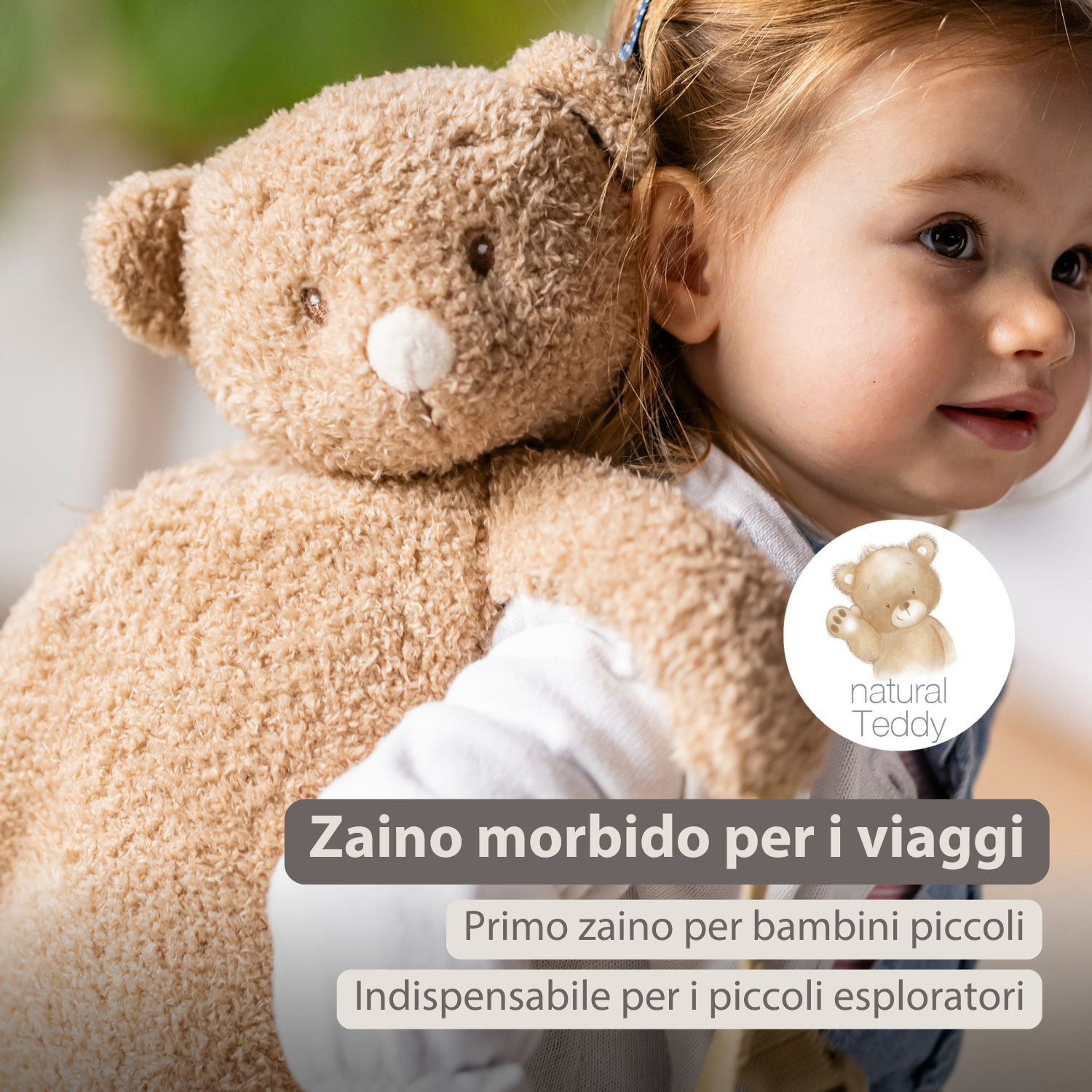 TEDDY Plush Backpack – 30 cm – Toddler School Bag – Soft Bear Backpack – Beige [IT]