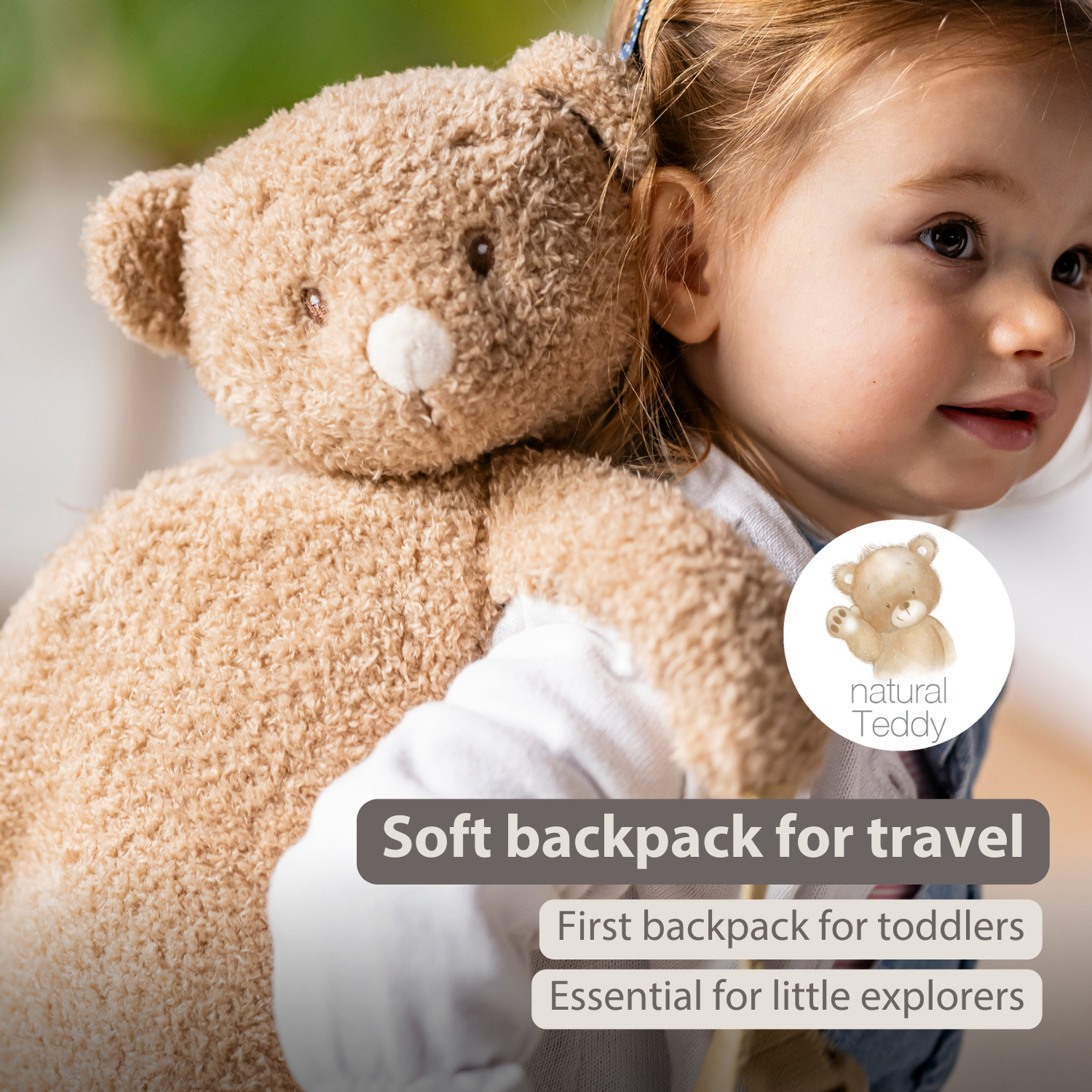 TEDDY Plush Backpack – 30 cm – Toddler School Bag – Soft Bear Backpack – Beige [EN]