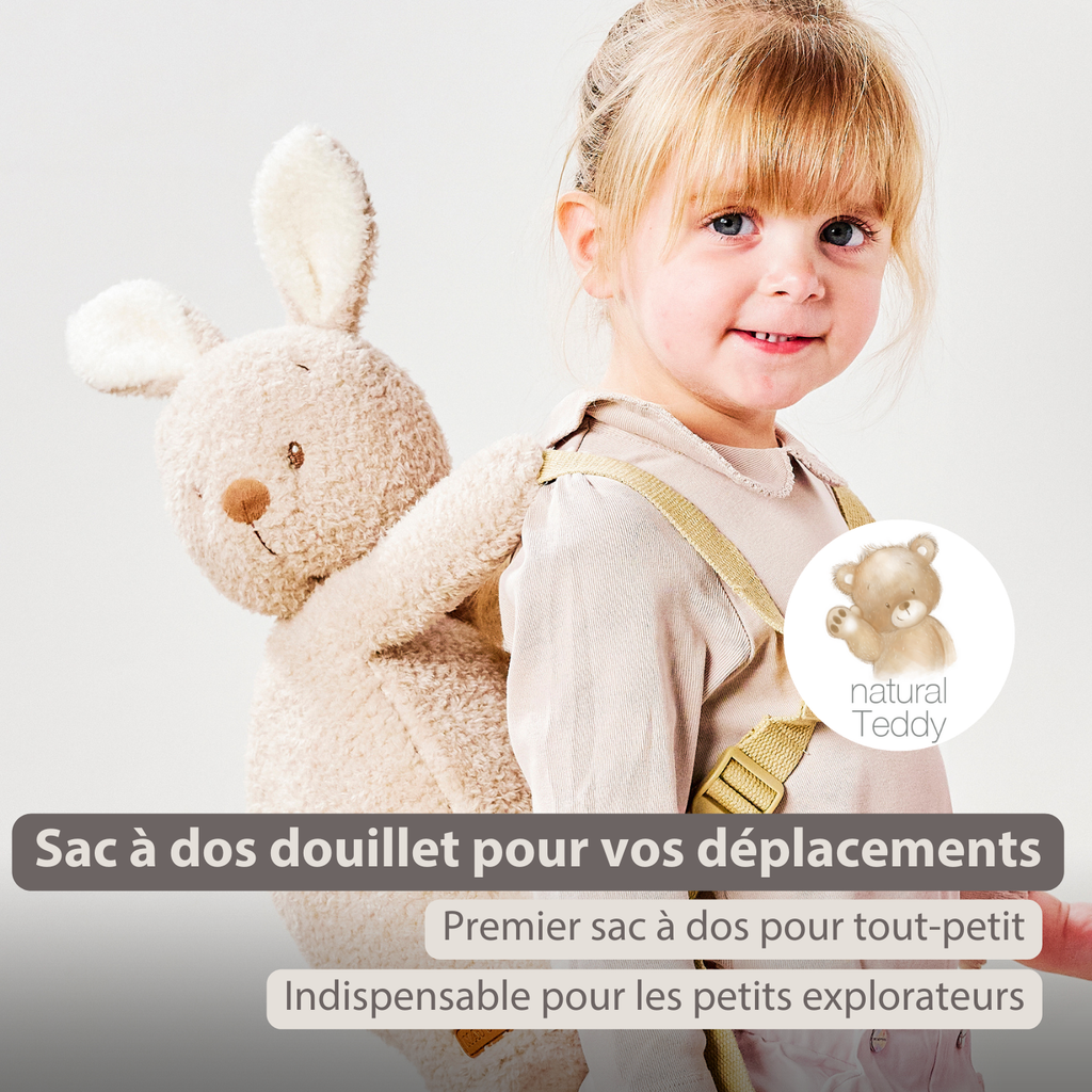 TEDDY Plush Backpack – 30 cm – Toddler School Bag – Soft Bunny Backpack – Ecru [FR]