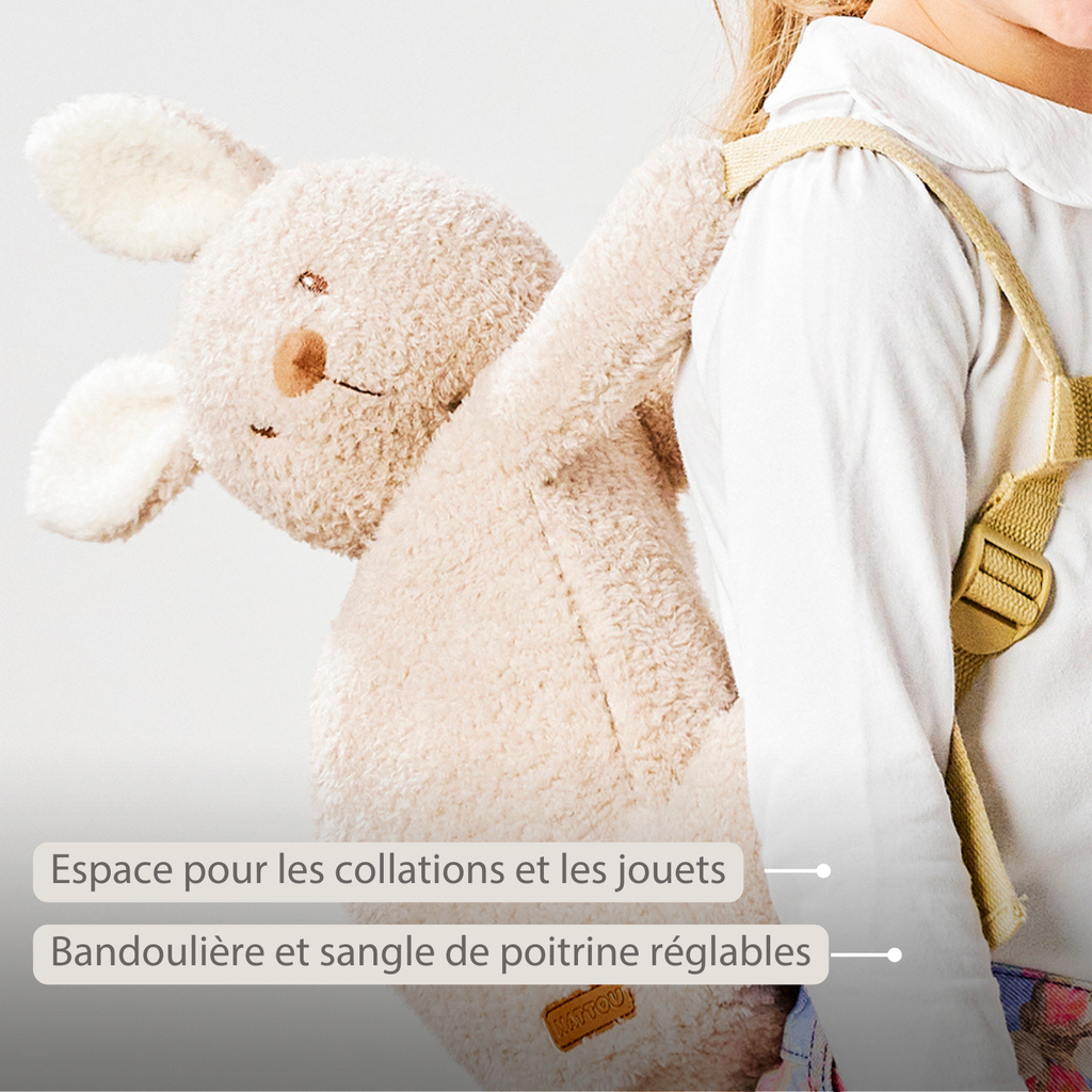 TEDDY Plush Backpack – 30 cm – Toddler School Bag – Soft Bunny Backpack – Ecru [FR]