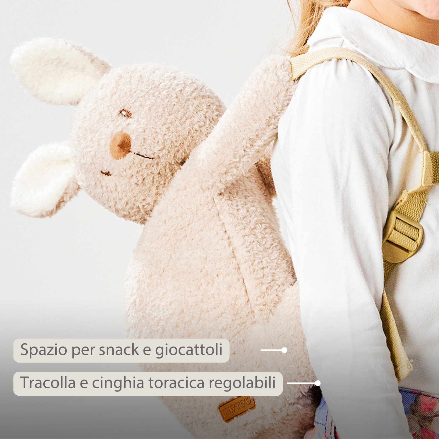 TEDDY Plush Backpack – 30 cm – Toddler School Bag – Soft Bunny Backpack – Ecru [IT]