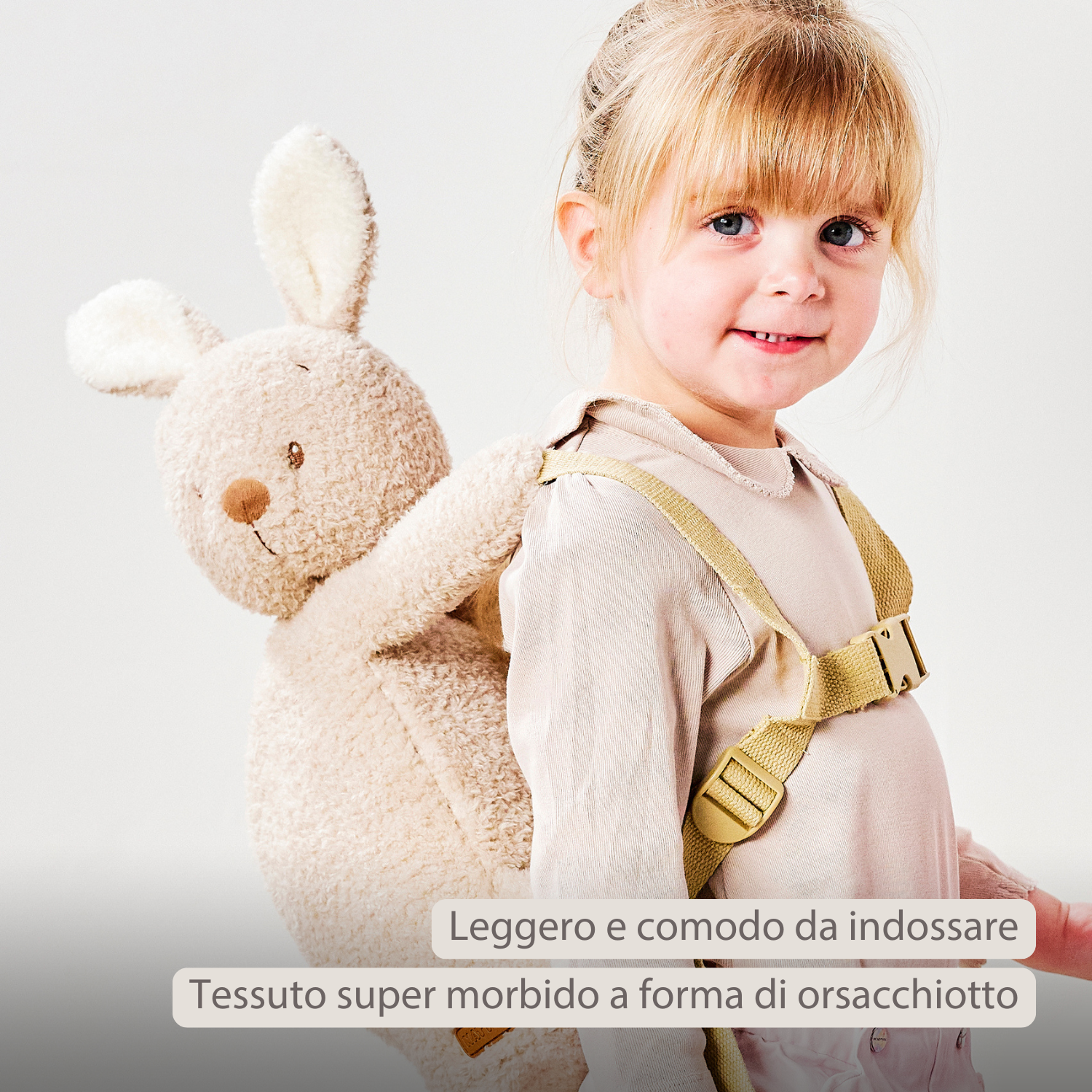 TEDDY Plush Backpack – 30 cm – Toddler School Bag – Soft Bunny Backpack – Ecru [IT]