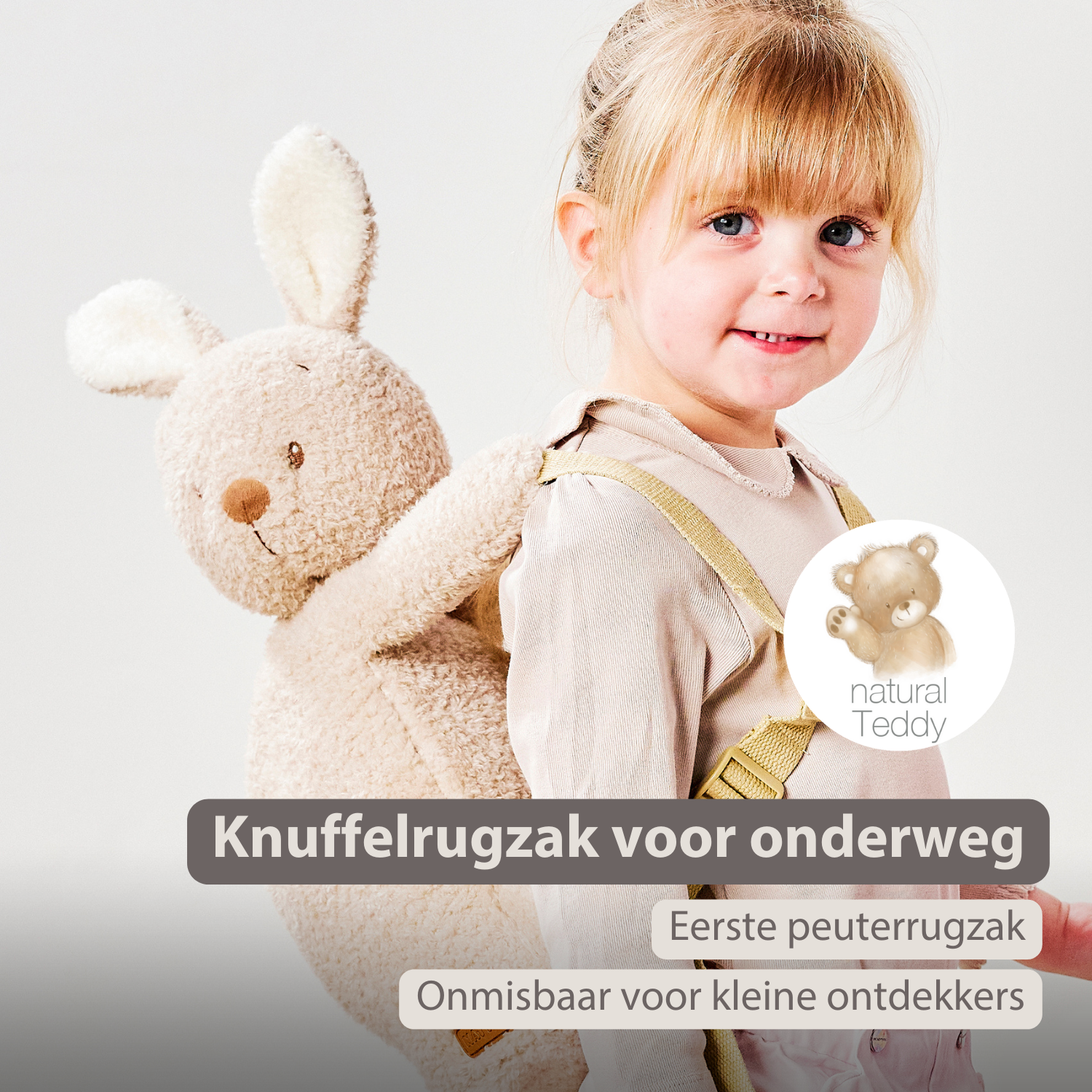 TEDDY Plush Backpack – 30 cm – Toddler School Bag – Soft Bunny Backpack – Ecru [NL]