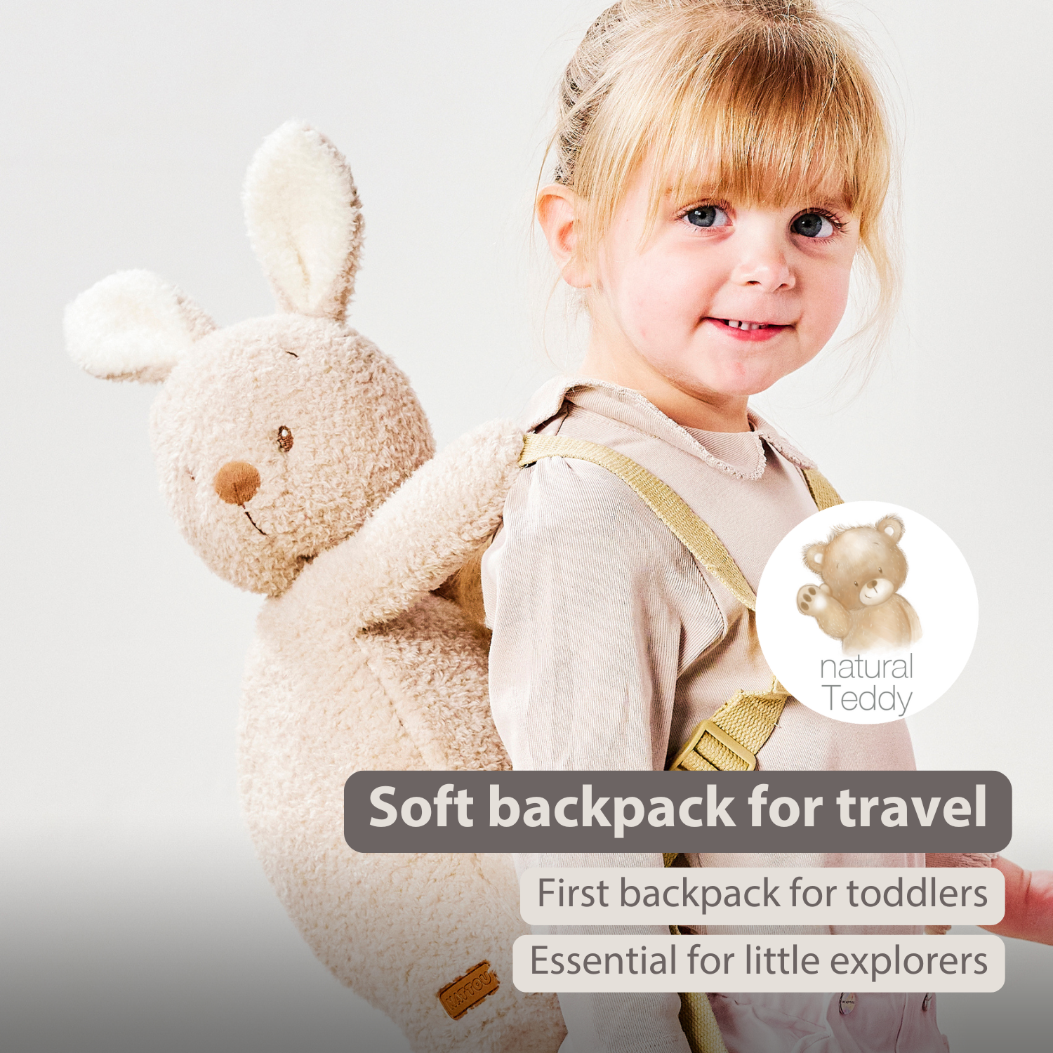 TEDDY Plush Backpack – 30 cm – Toddler School Bag – Soft Bunny Backpack – Ecru [EN]