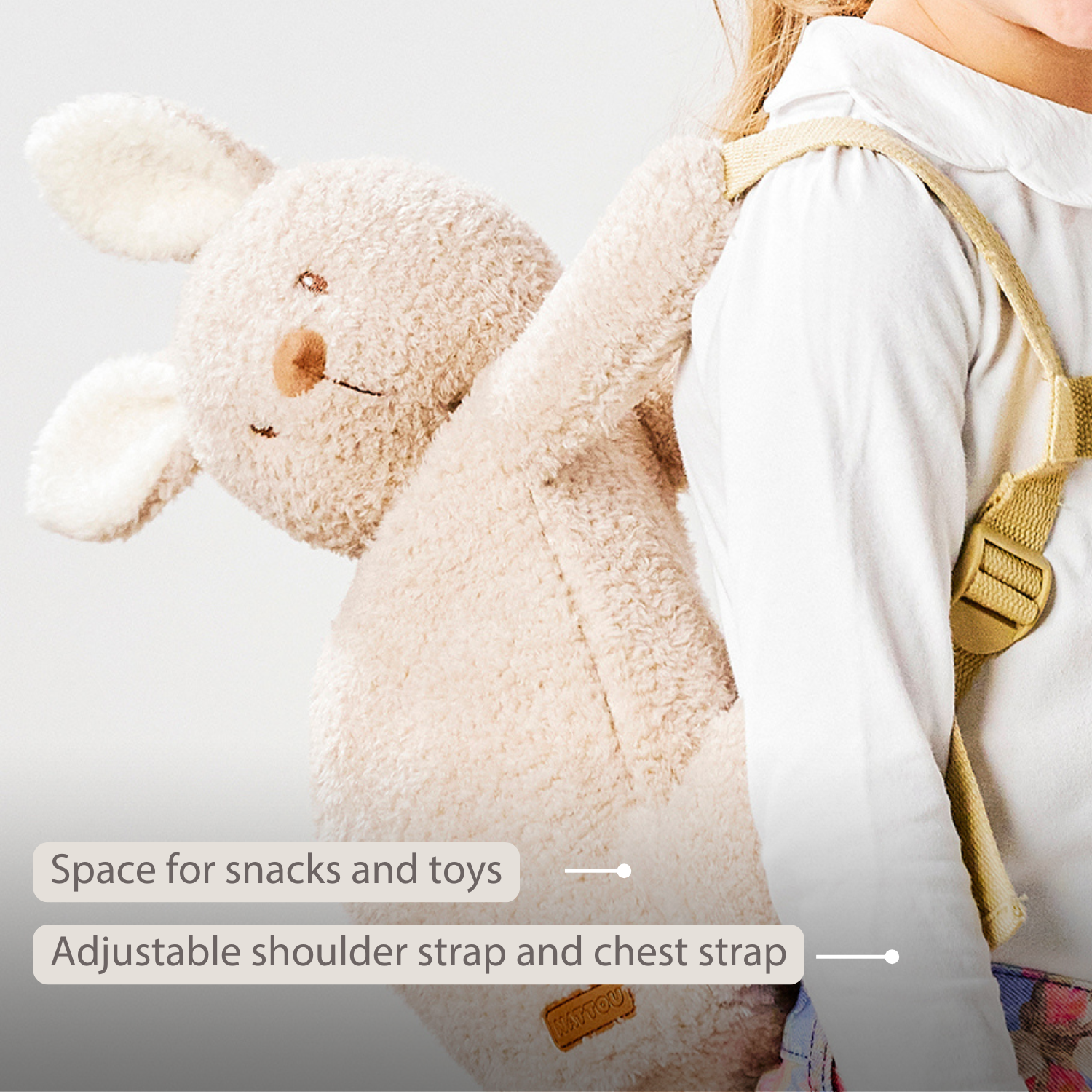 TEDDY Plush Backpack – 30 cm – Toddler School Bag – Soft Bunny Backpack – Ecru [EN]
