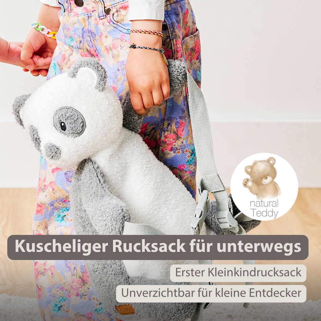 TEDDY Plush Backpack – 30 cm – Toddler School Bag – Soft Panda Backpack – Grey & White [DE]