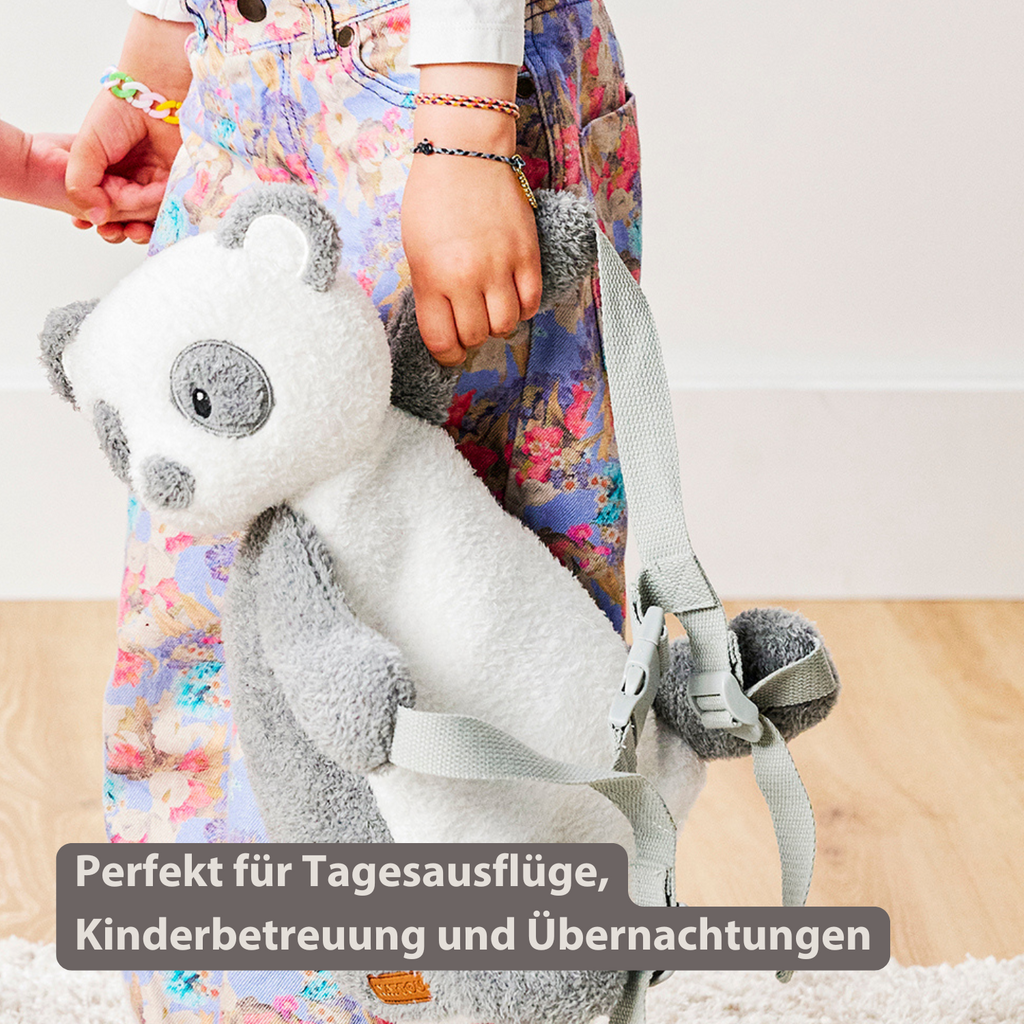 TEDDY Plush Backpack – 30 cm – Toddler School Bag – Soft Panda Backpack – Grey & White [DE]