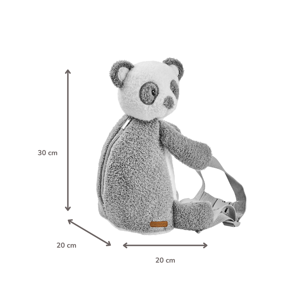 TEDDY Plush Backpack – 30 cm – Toddler School Bag – Soft Panda Backpack – Grey & White [FR]