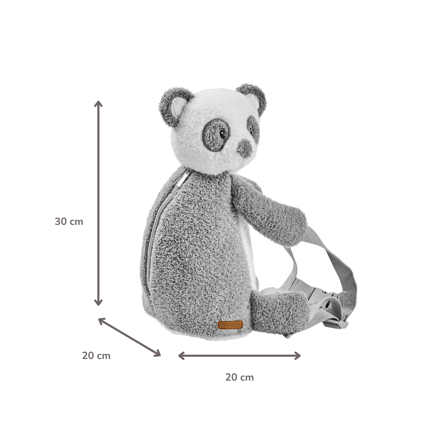 TEDDY Plush Backpack – 30 cm – Toddler School Bag – Soft Panda Backpack – Grey & White [FR]