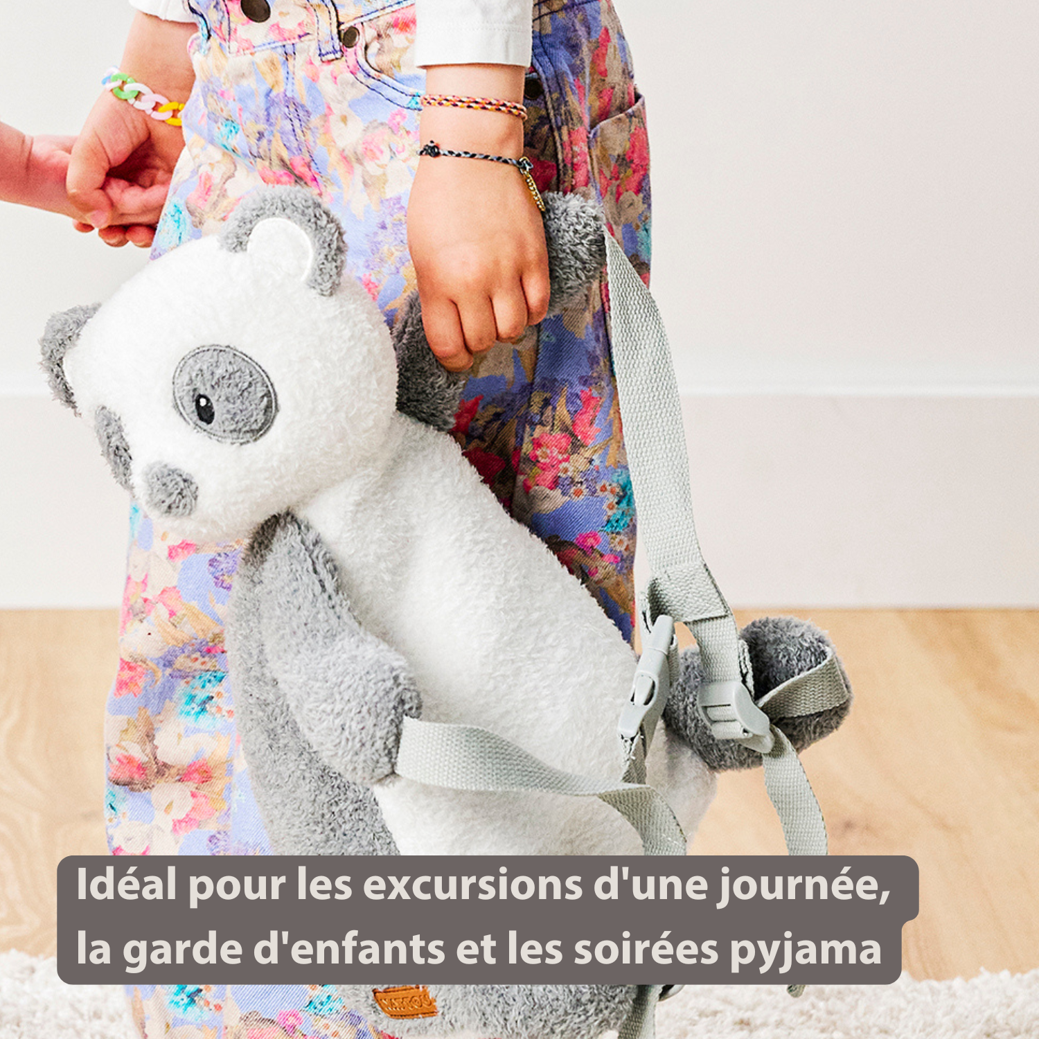 TEDDY Plush Backpack – 30 cm – Toddler School Bag – Soft Panda Backpack – Grey & White [FR]