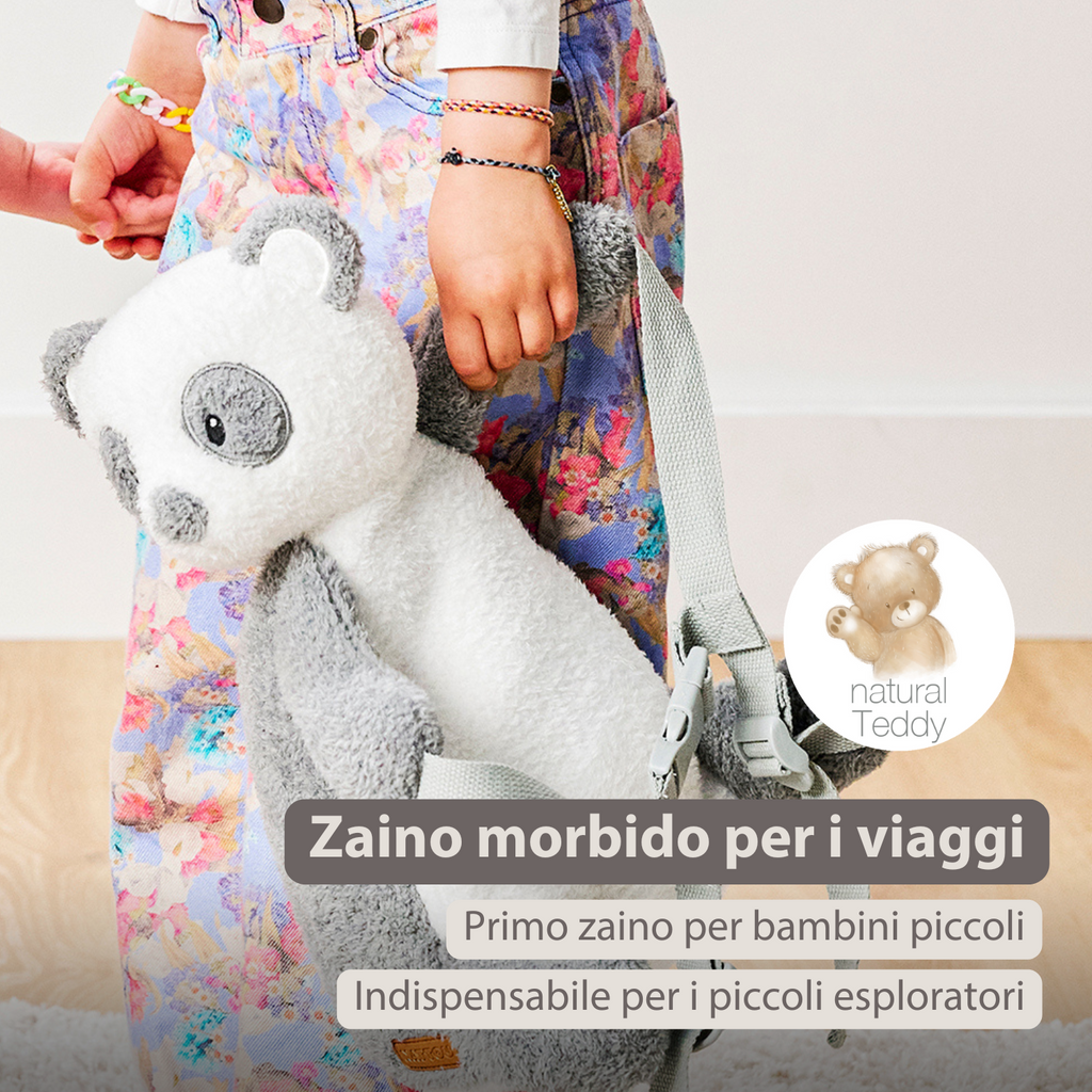 TEDDY Plush Backpack – 30 cm – Toddler School Bag – Soft Panda Backpack – Grey & White [IT]
