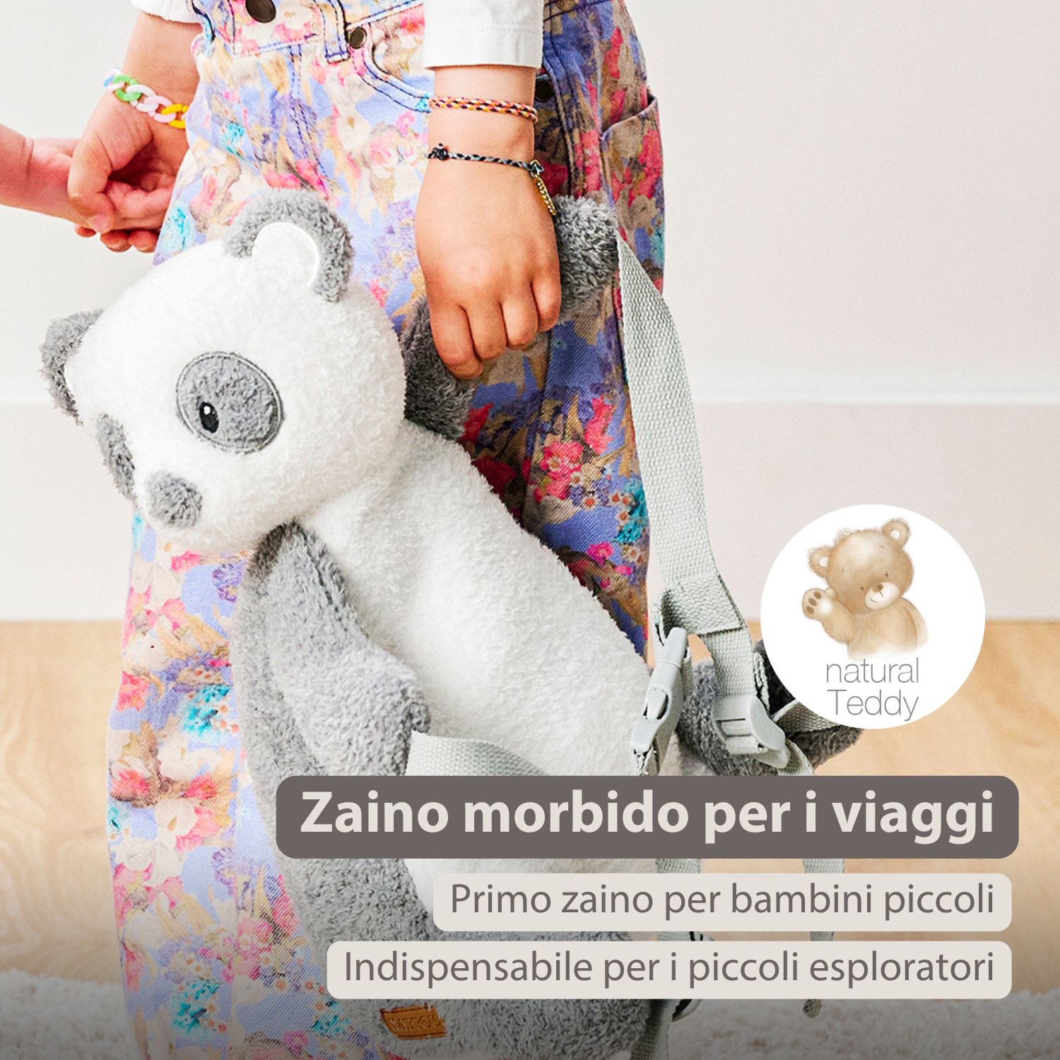 TEDDY Plush Backpack – 30 cm – Toddler School Bag – Soft Panda Backpack – Grey & White [IT]