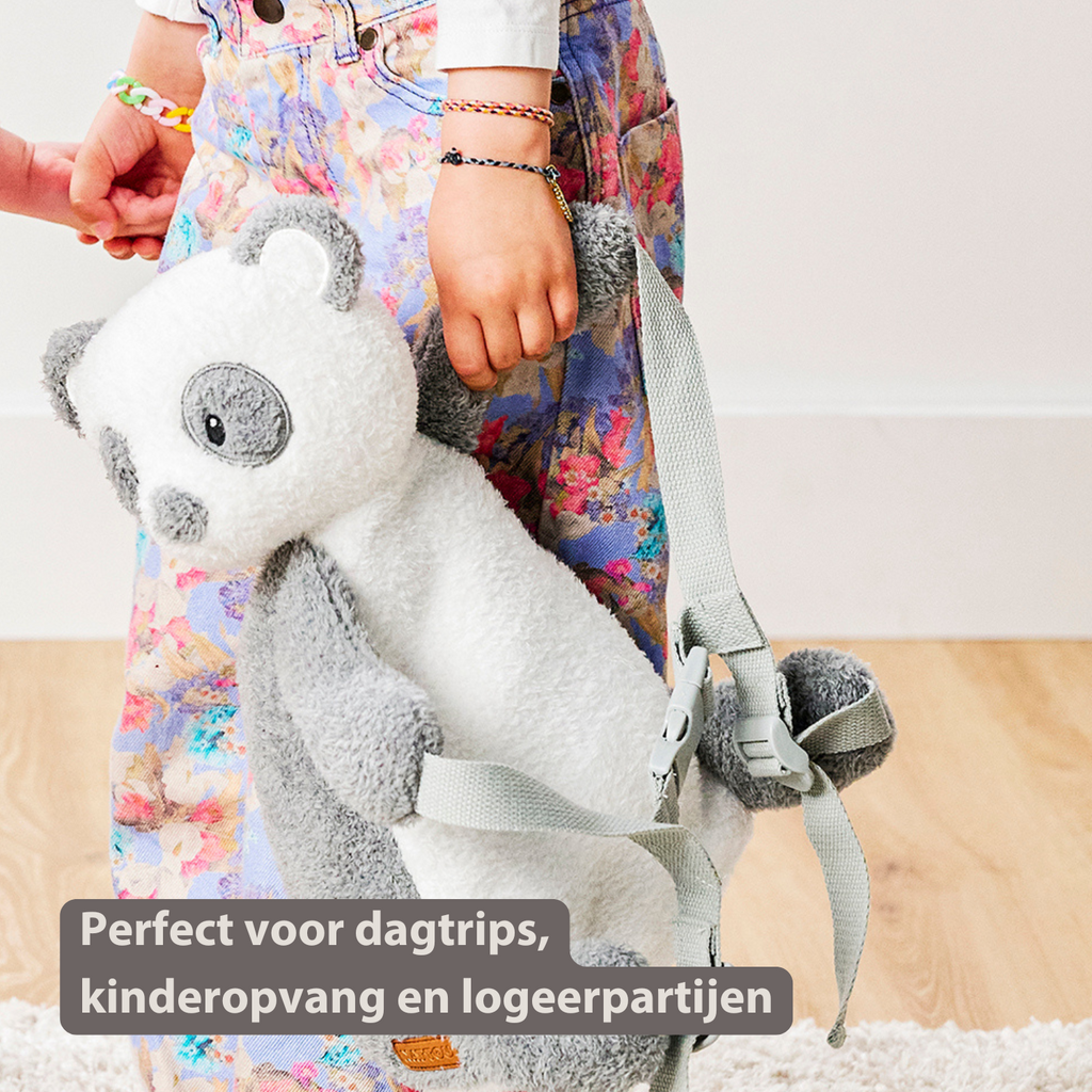 TEDDY Plush Backpack – 30 cm – Toddler School Bag – Soft Panda Backpack – Grey & White [NL]