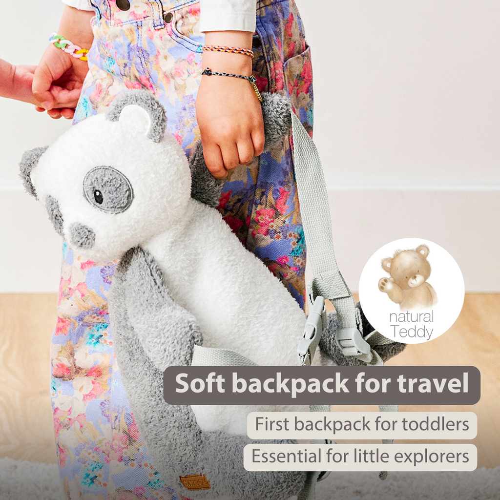 TEDDY Plush Backpack – 30 cm – Toddler School Bag – Soft Panda Backpack – Grey & White [EN]