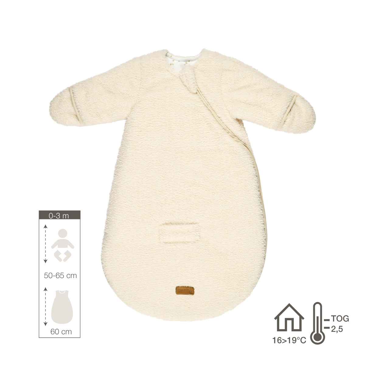 TEDDY Sleeping Bag Teddy Ecru 60 cm – With Sleeves and Mittens – TOG 2.5 – Soft Baby Sleeping Bag [DE]