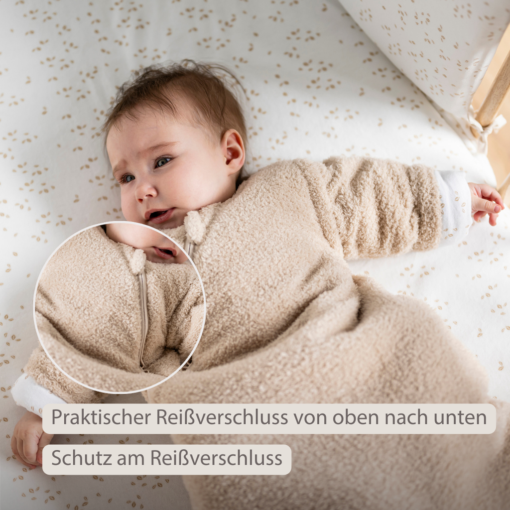 TEDDY Sleeping Bag Teddy Beige 70 cm – Detachable Sleeves – TOG 2.5 – Soft Baby Sleeping Bag [DE]