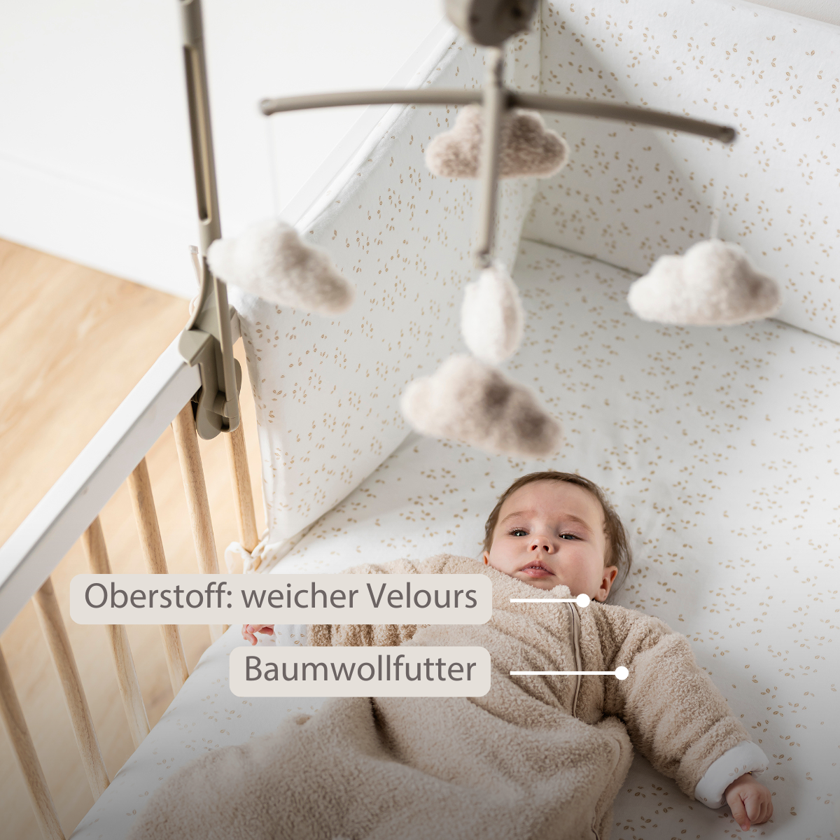 TEDDY Sleeping Bag Teddy Beige 70 cm – Detachable Sleeves – TOG 2.5 – Soft Baby Sleeping Bag [DE]