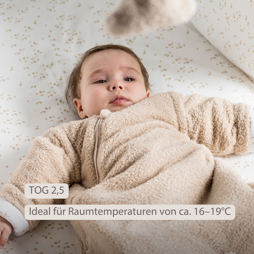 TEDDY Sleeping Bag Teddy Beige 70 cm – Detachable Sleeves – TOG 2.5 – Soft Baby Sleeping Bag [DE]