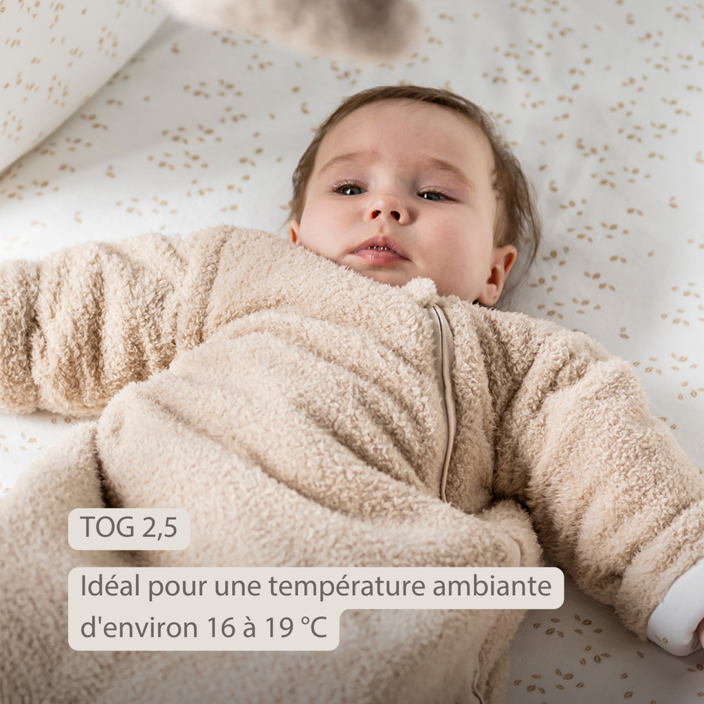 TEDDY Sleeping Bag Teddy Beige 70 cm – Detachable Sleeves – TOG 2.5 – Soft Baby Sleeping Bag [FR]