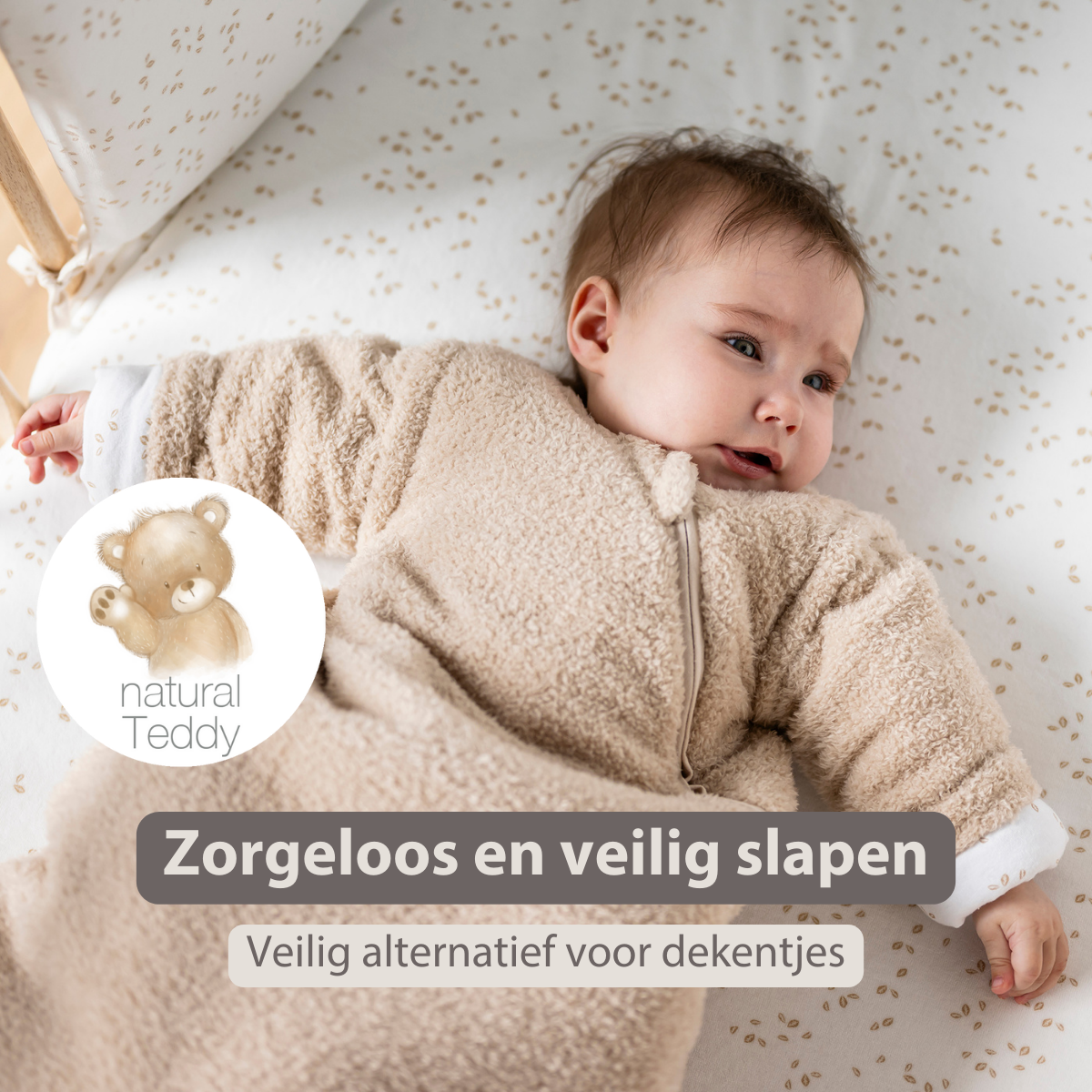 TEDDY Sleeping Bag Teddy Beige 70 cm – Detachable Sleeves – TOG 2.5 – Soft Baby Sleeping Bag [NL]