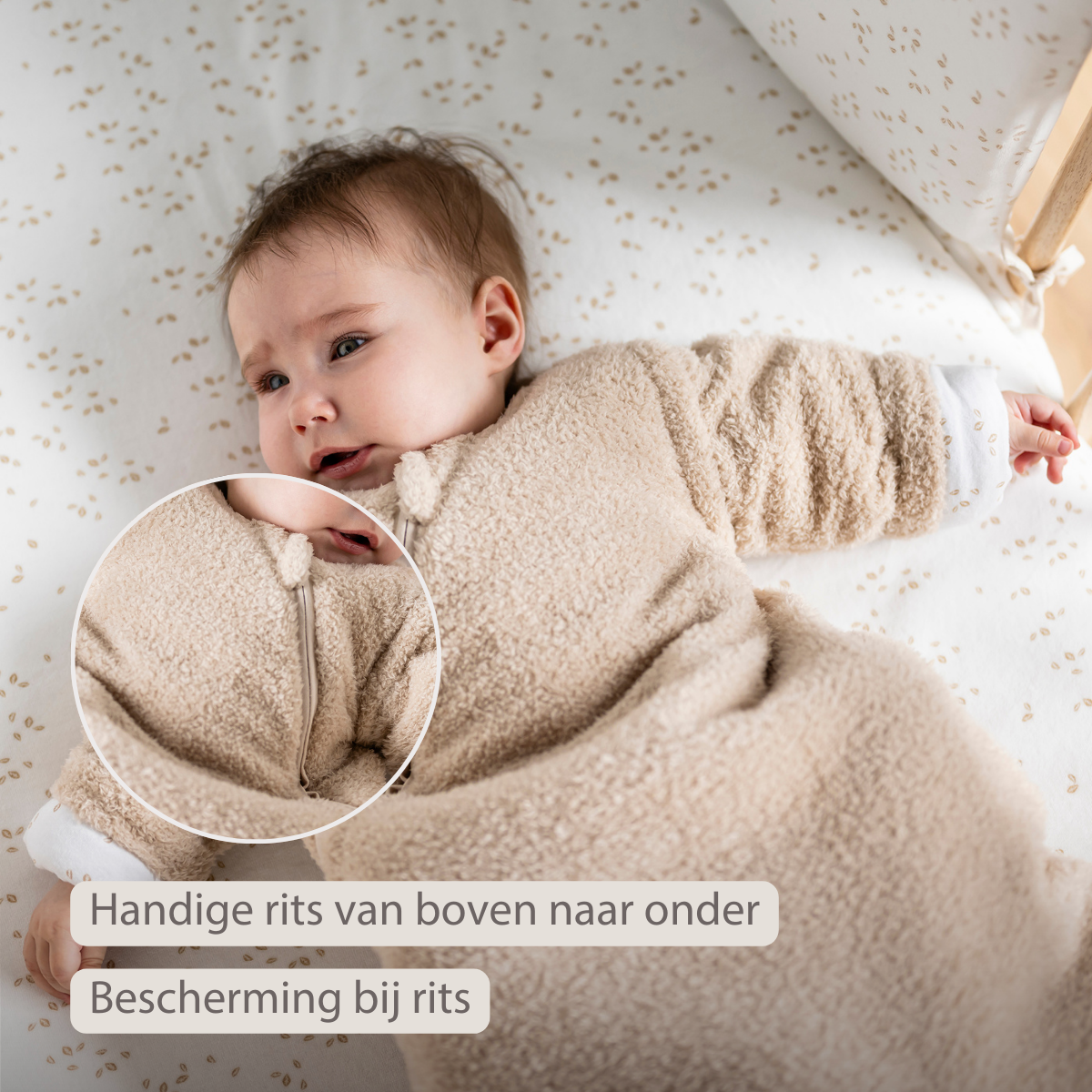 TEDDY Sleeping Bag Teddy Beige 70 cm – Detachable Sleeves – TOG 2.5 – Soft Baby Sleeping Bag [NL]