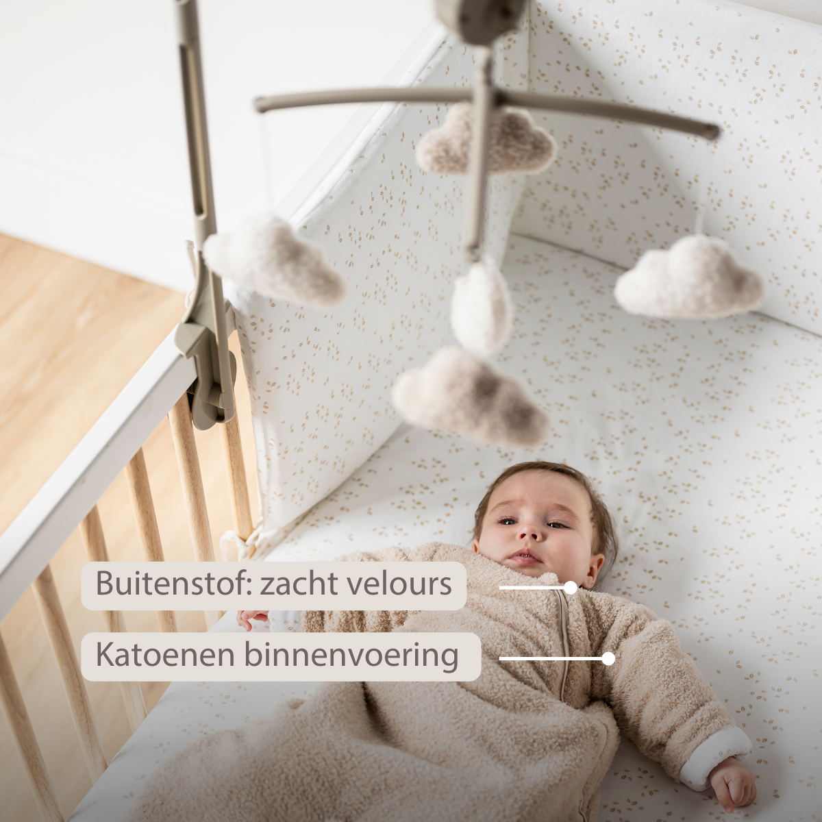 TEDDY Sleeping Bag Teddy Beige 70 cm – Detachable Sleeves – TOG 2.5 – Soft Baby Sleeping Bag [NL]