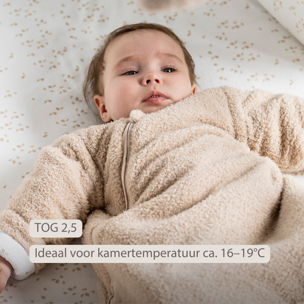 TEDDY Sleeping Bag Teddy Beige 70 cm – Detachable Sleeves – TOG 2.5 – Soft Baby Sleeping Bag [NL]