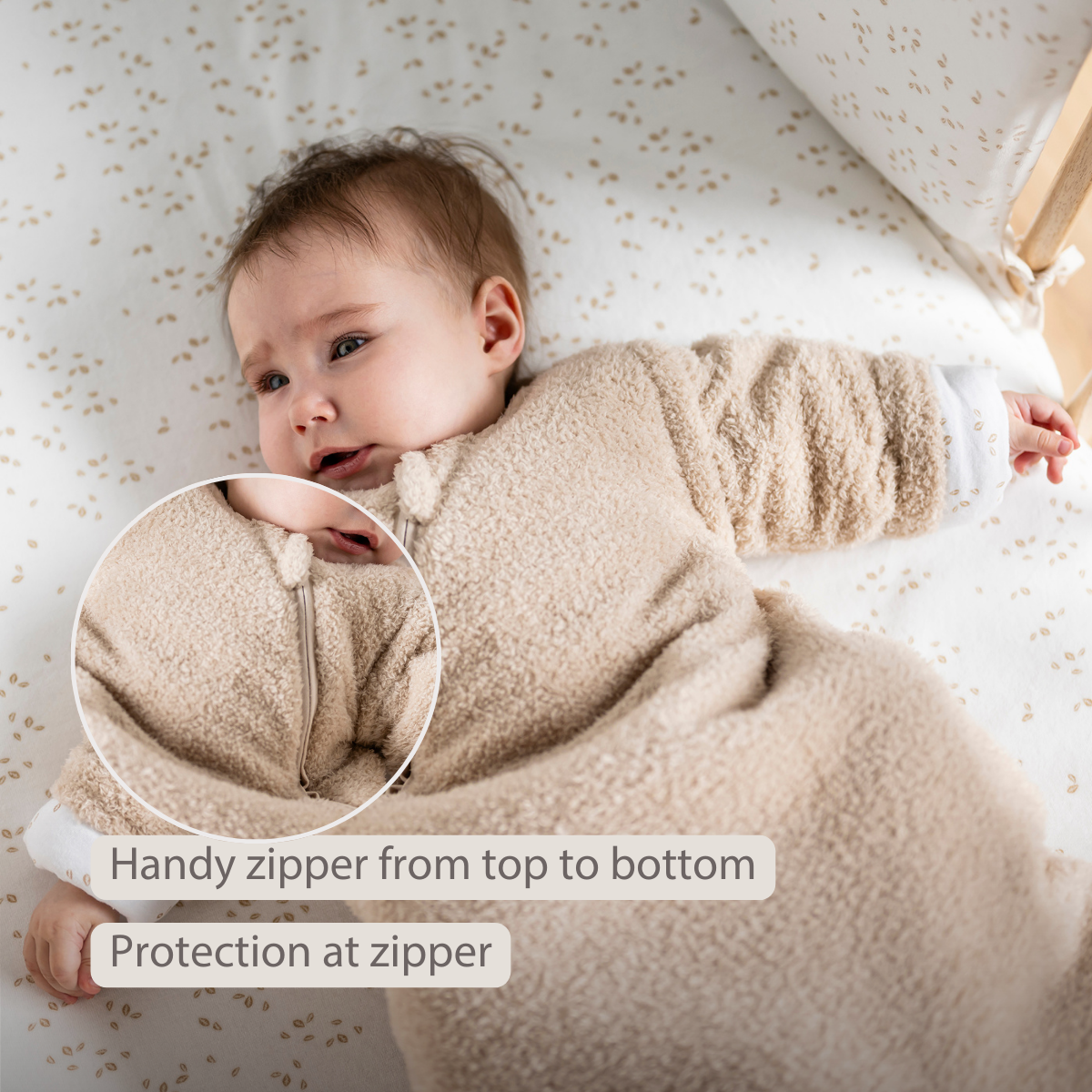 TEDDY Sleeping Bag Teddy Beige 70 cm – Detachable Sleeves – TOG 2.5 – Soft Baby Sleeping Bag [EN]