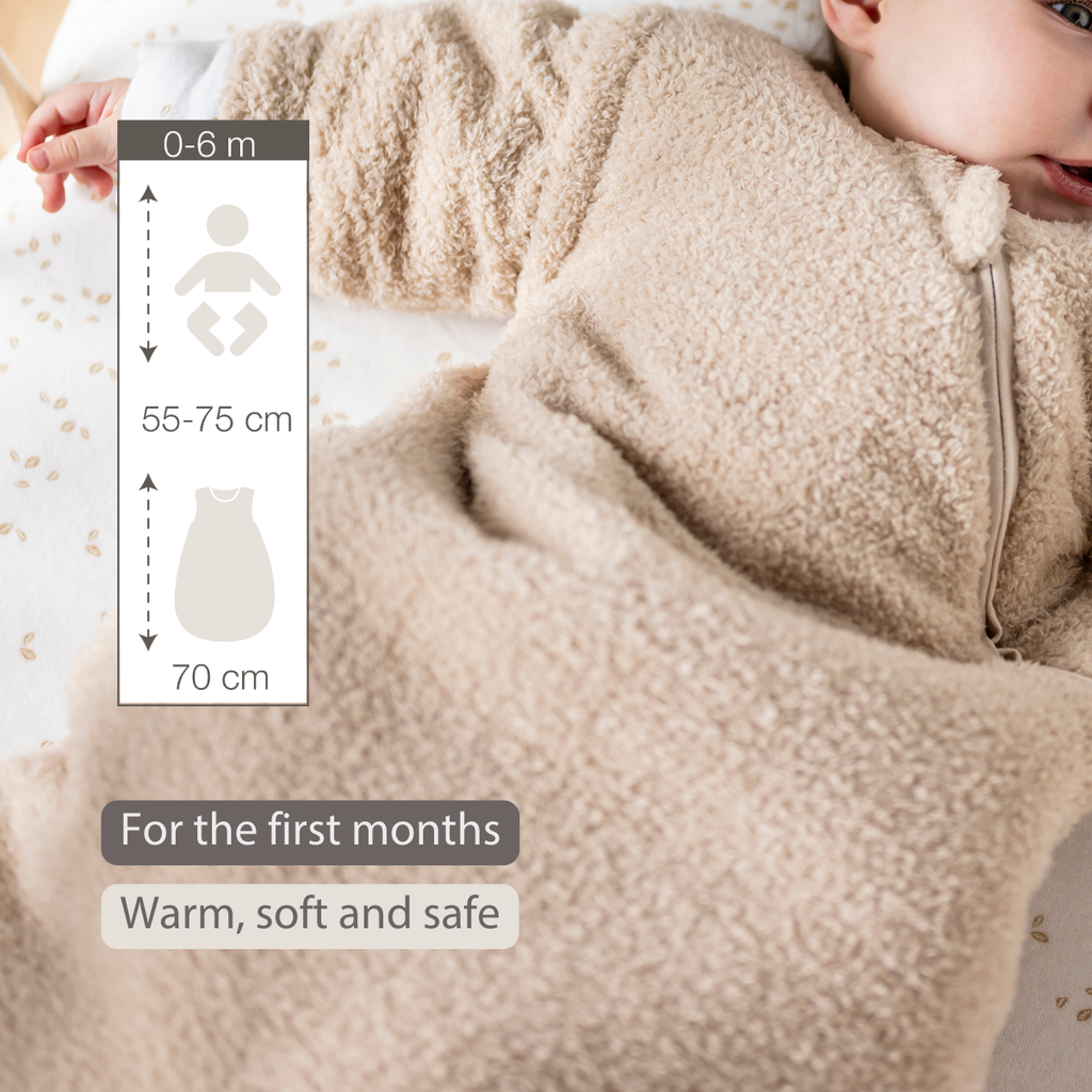 TEDDY Sleeping Bag Teddy Beige 70 cm – Detachable Sleeves – TOG 2.5 – Soft Baby Sleeping Bag [EN]