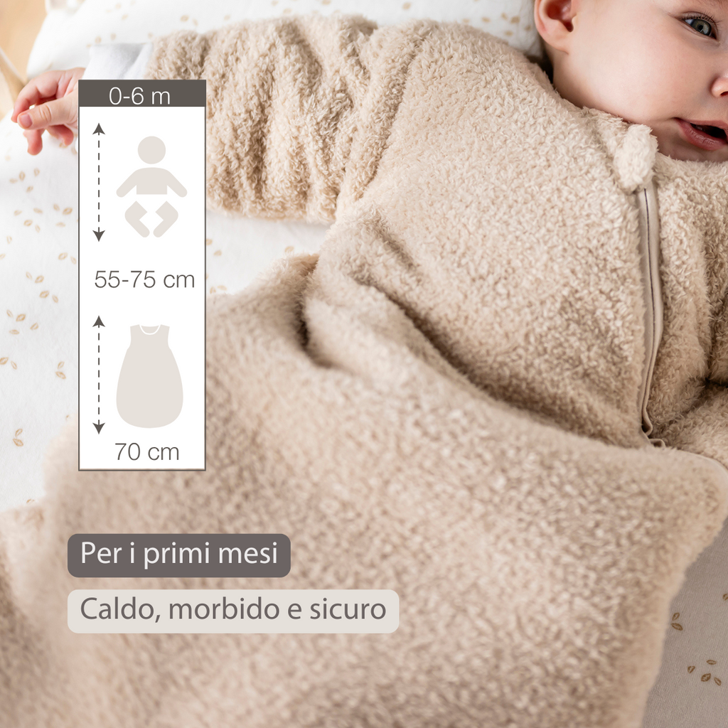 TEDDY Sleeping Bag Teddy Ecru 70 cm – TOG 2.5 – Soft Baby Sleeping Bag – Breathable & Safe Sleep [IT]