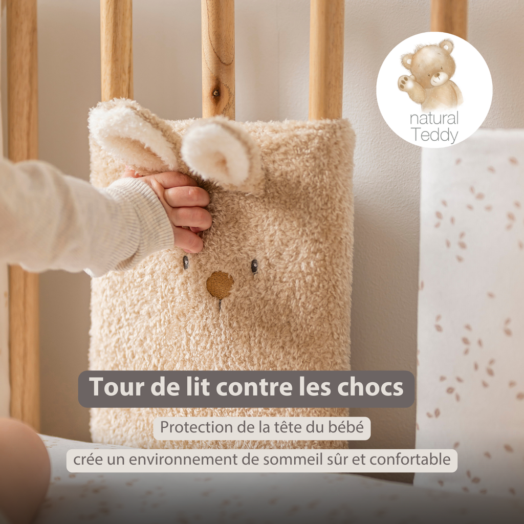 TEDDY Bed Protector Set of 6 Pieces – Cot Rail Protectors – Soft Baby Bed Safety [FR]