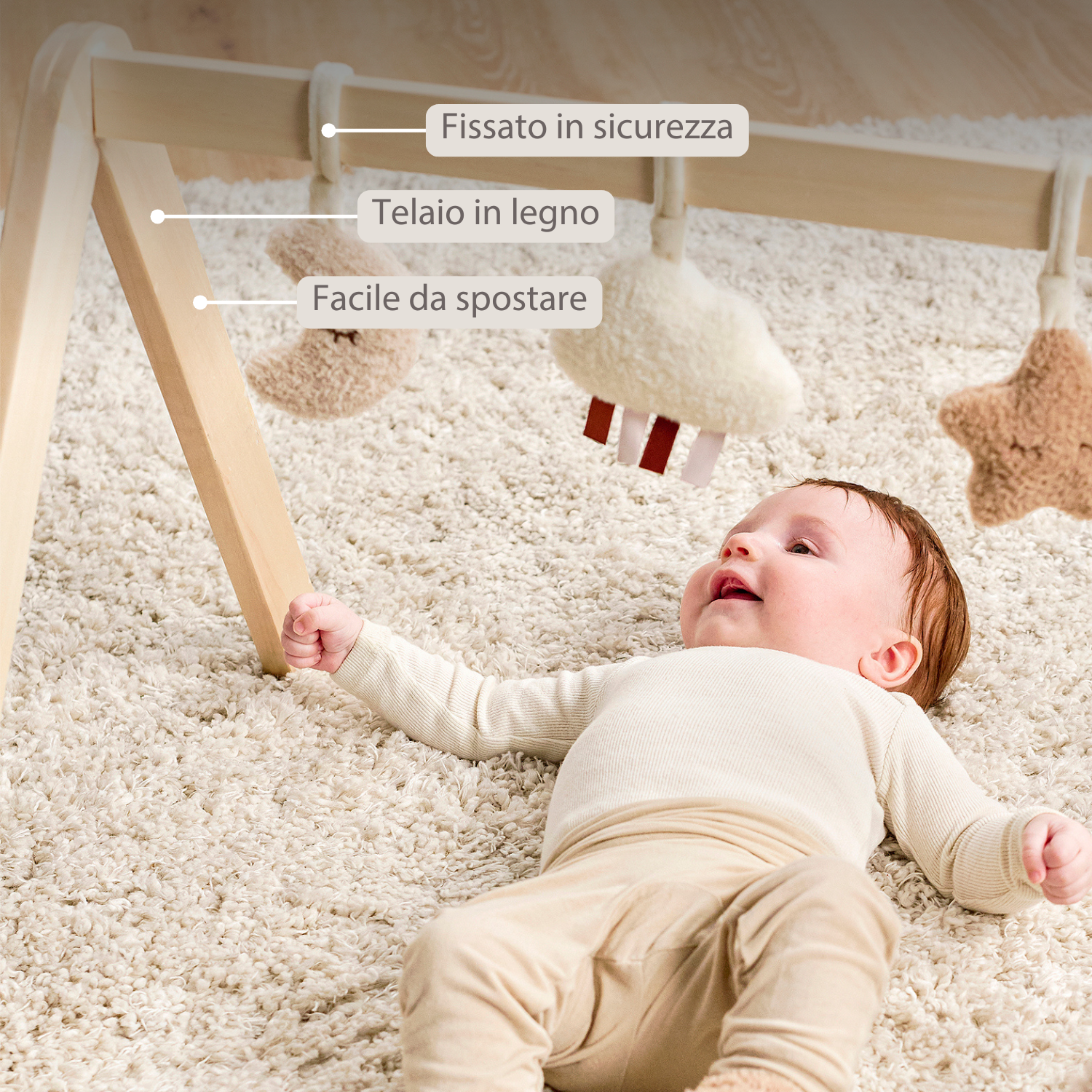 TEDDY Wooden Play Arch Baby – 60 x 48 cm – Baby Activity Play Gym [IT]