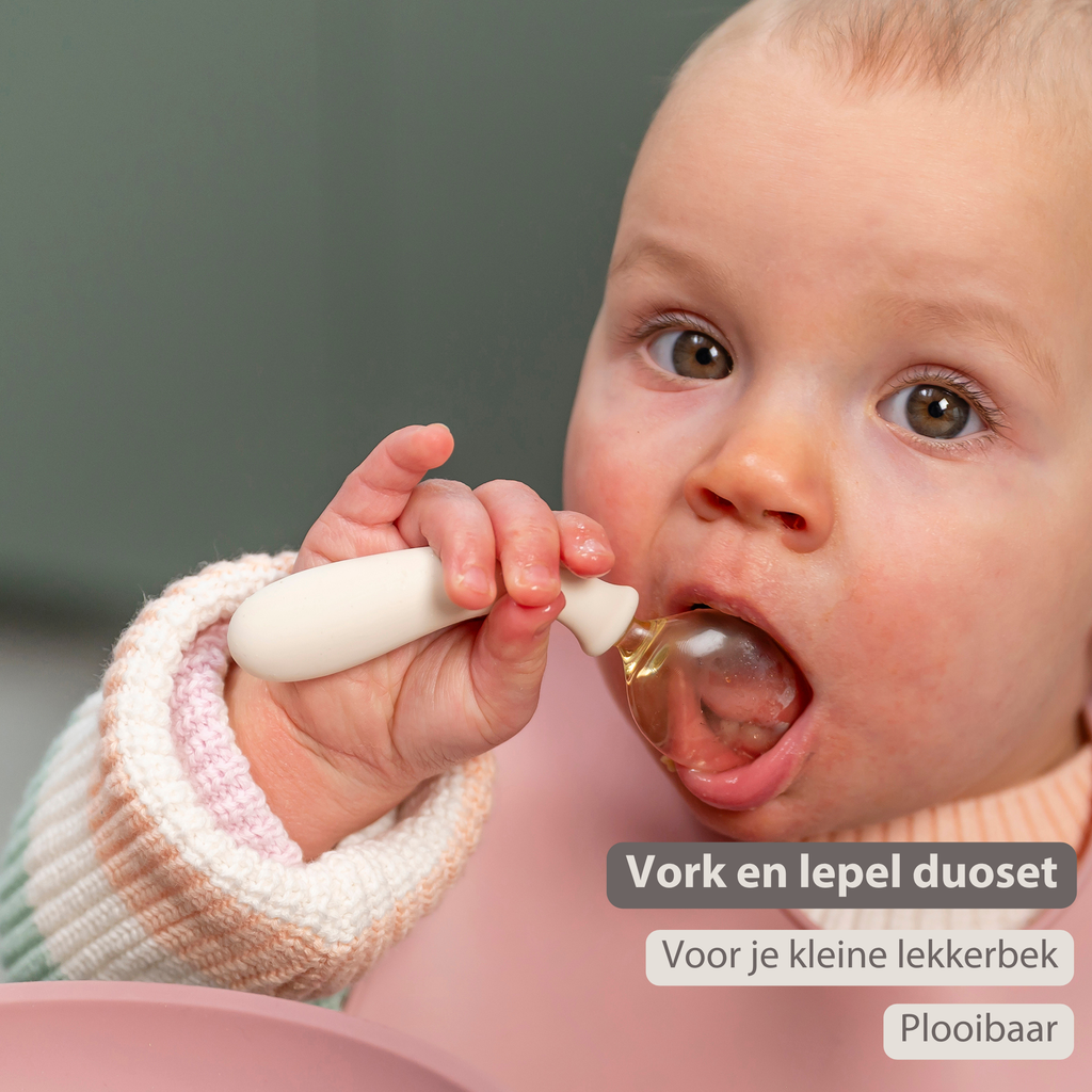 Mealtime Silicone Cutlery Set - from 8 months - 12 cm - Ecru [NL]