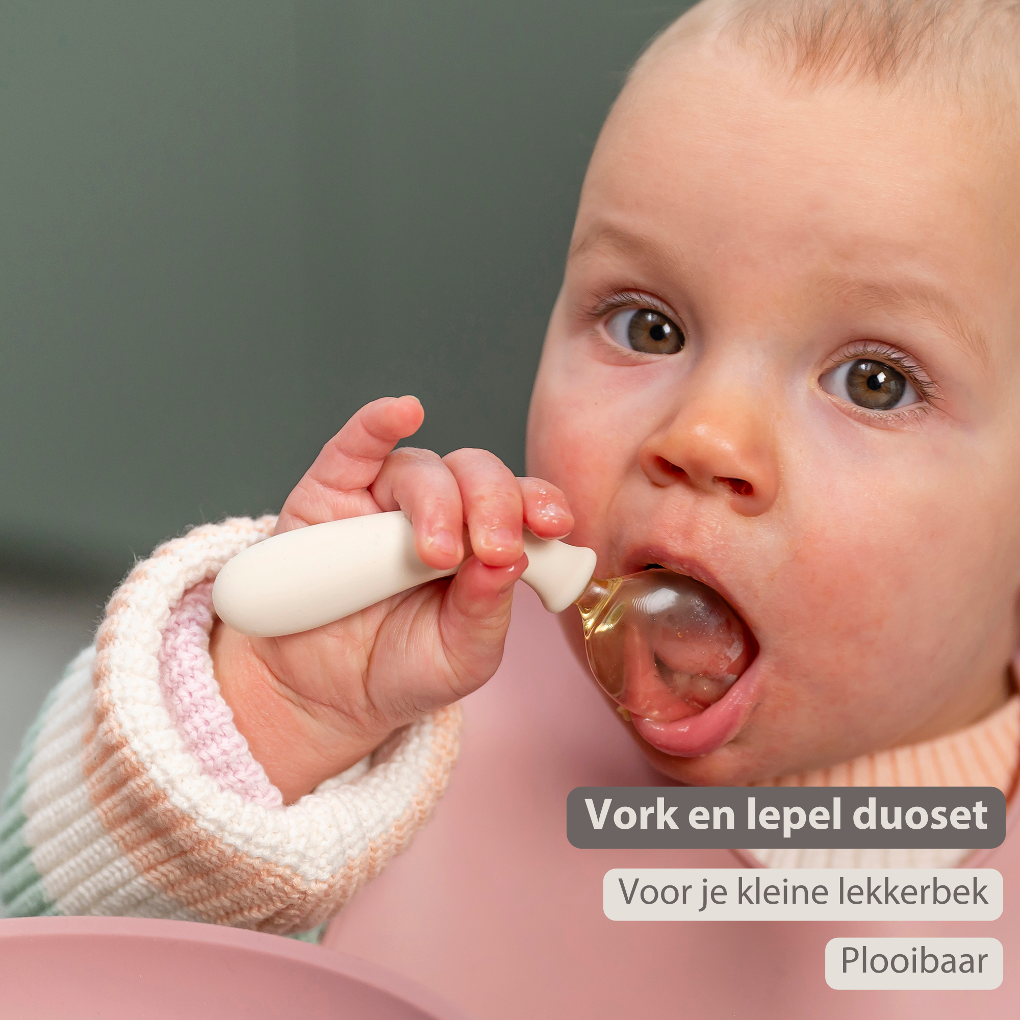 Mealtime Silicone Cutlery Set - from 8 months - 12 cm - Ecru [NL]
