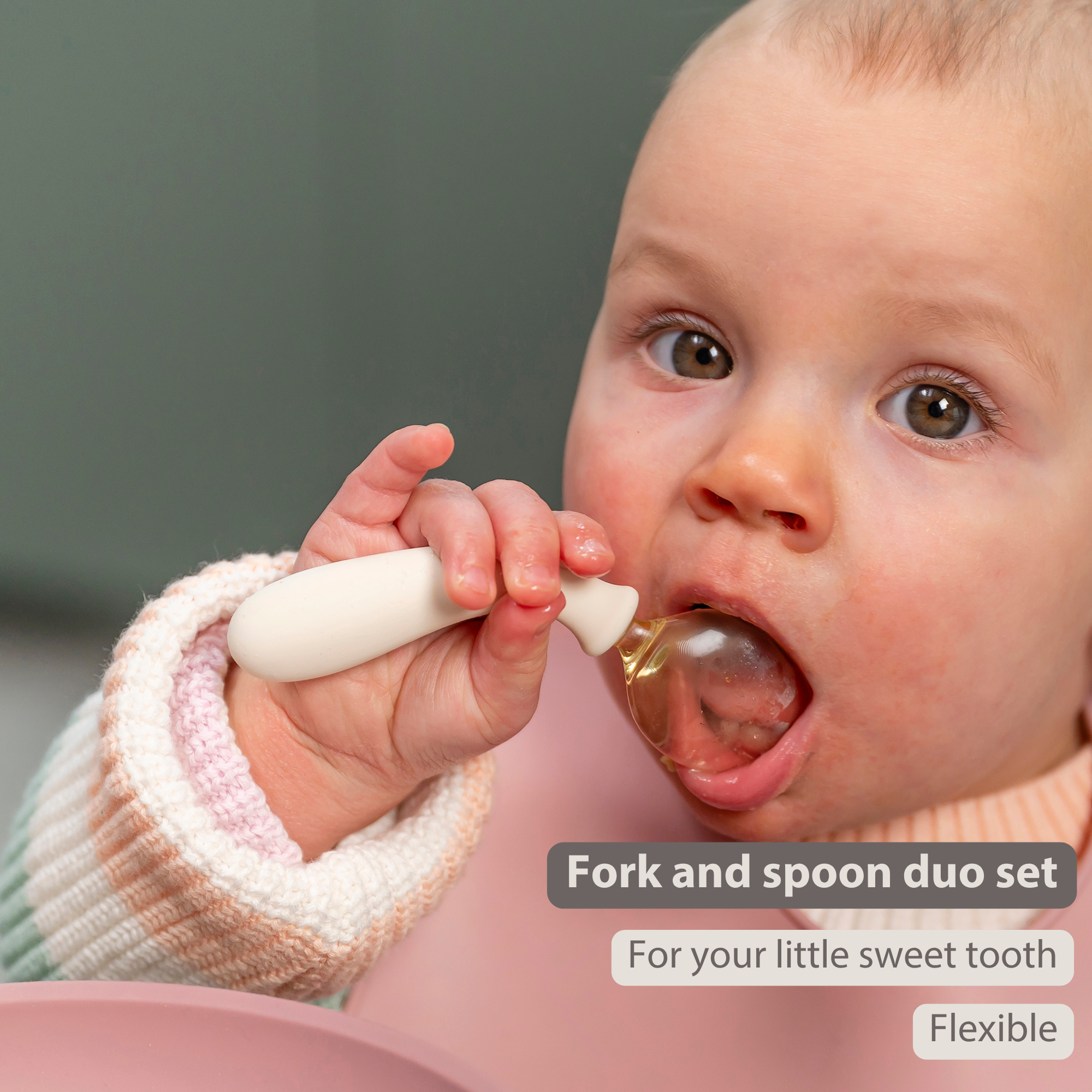 Mealtime Silicone Cutlery Set - from 8 months - 12 cm - Ecru [EN]