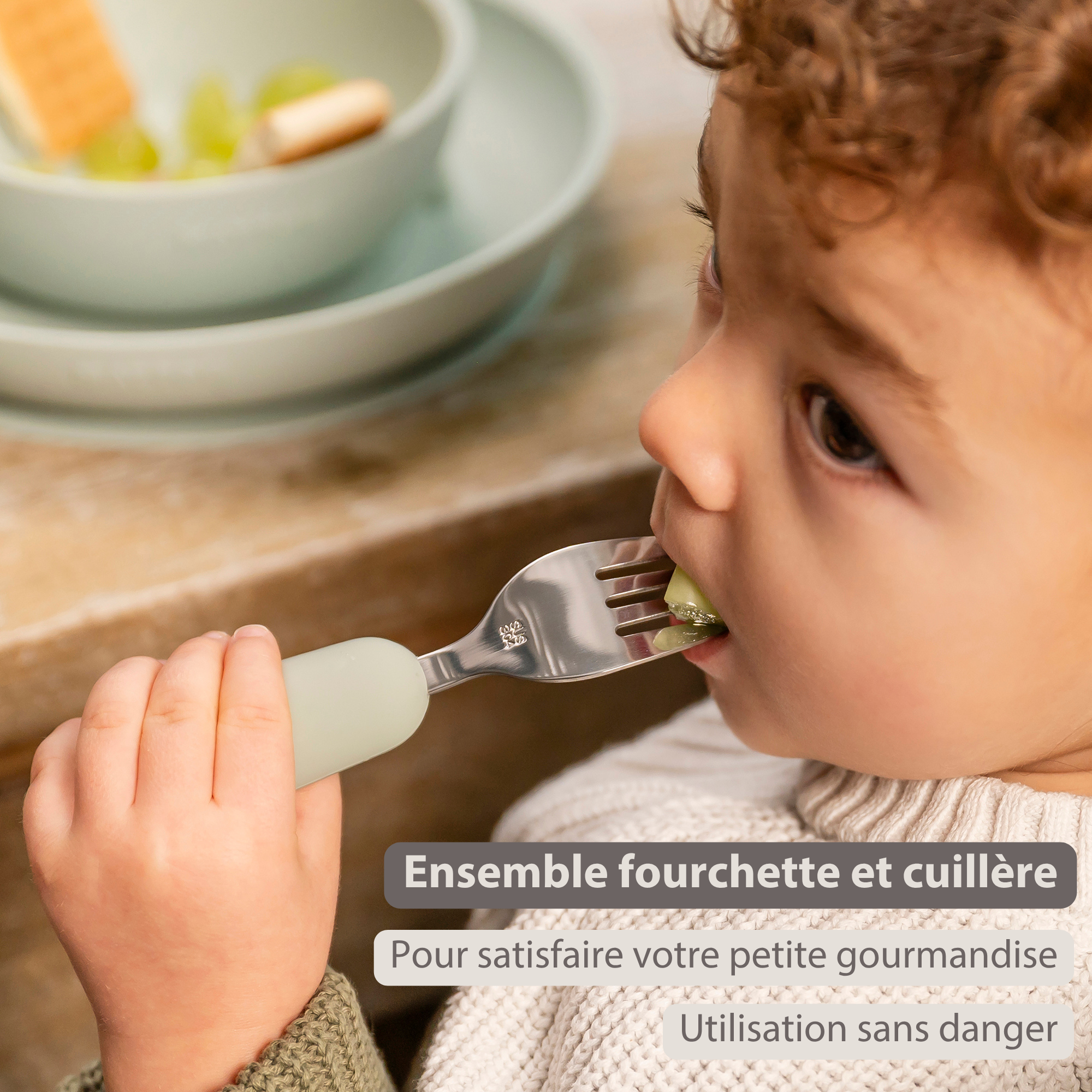 Mealtime Stainless Steel Cutlery Set - from 8 months - 12 cm - Linden Green [FR]