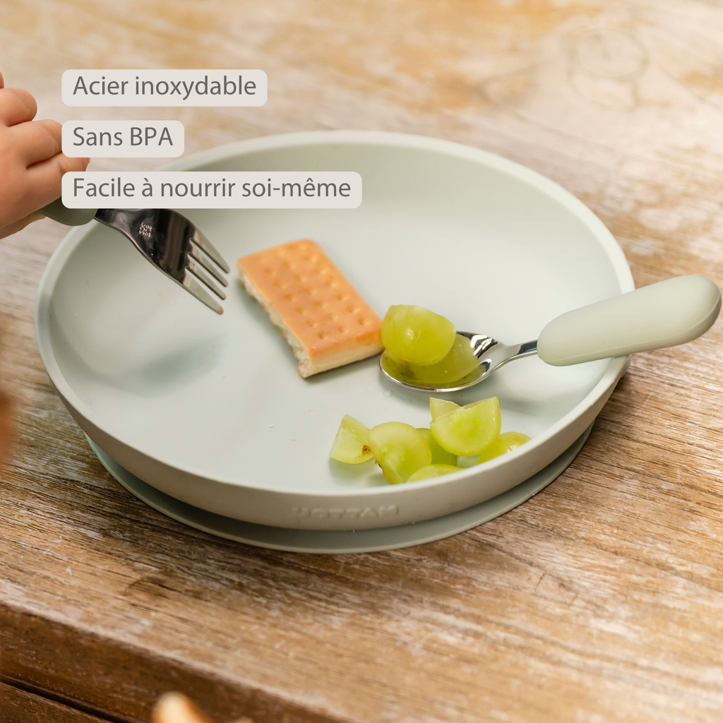 Mealtime Stainless Steel Cutlery Set - from 8 months - 12 cm - Linden Green [FR]
