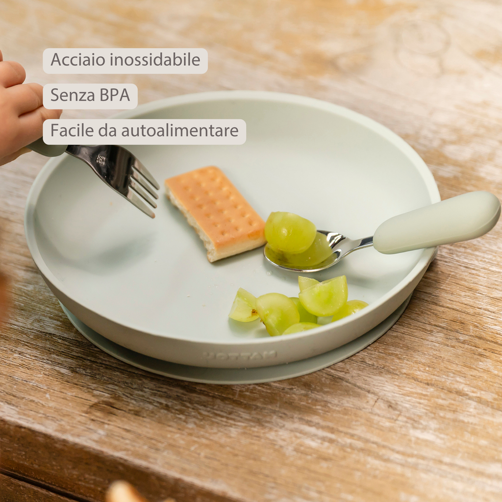 Mealtime Stainless Steel Cutlery Set - from 8 months - 12 cm - Linden Green [IT]