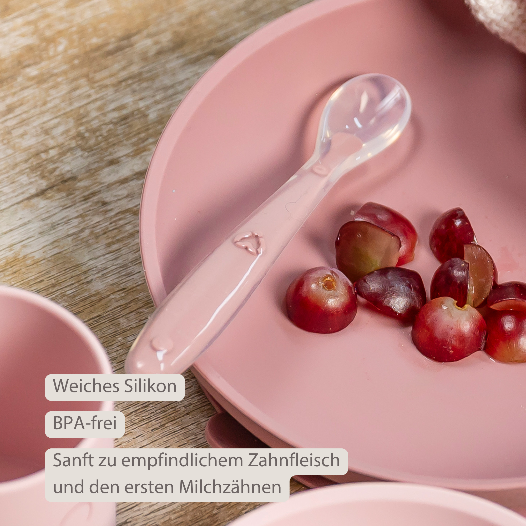 Mealtime Eating Sets - Silicone Spoons for Children - 2 Pieces - 16 cm - Storage Box for 1 Spoon - BPA-Free - Powder Pink [DE]
