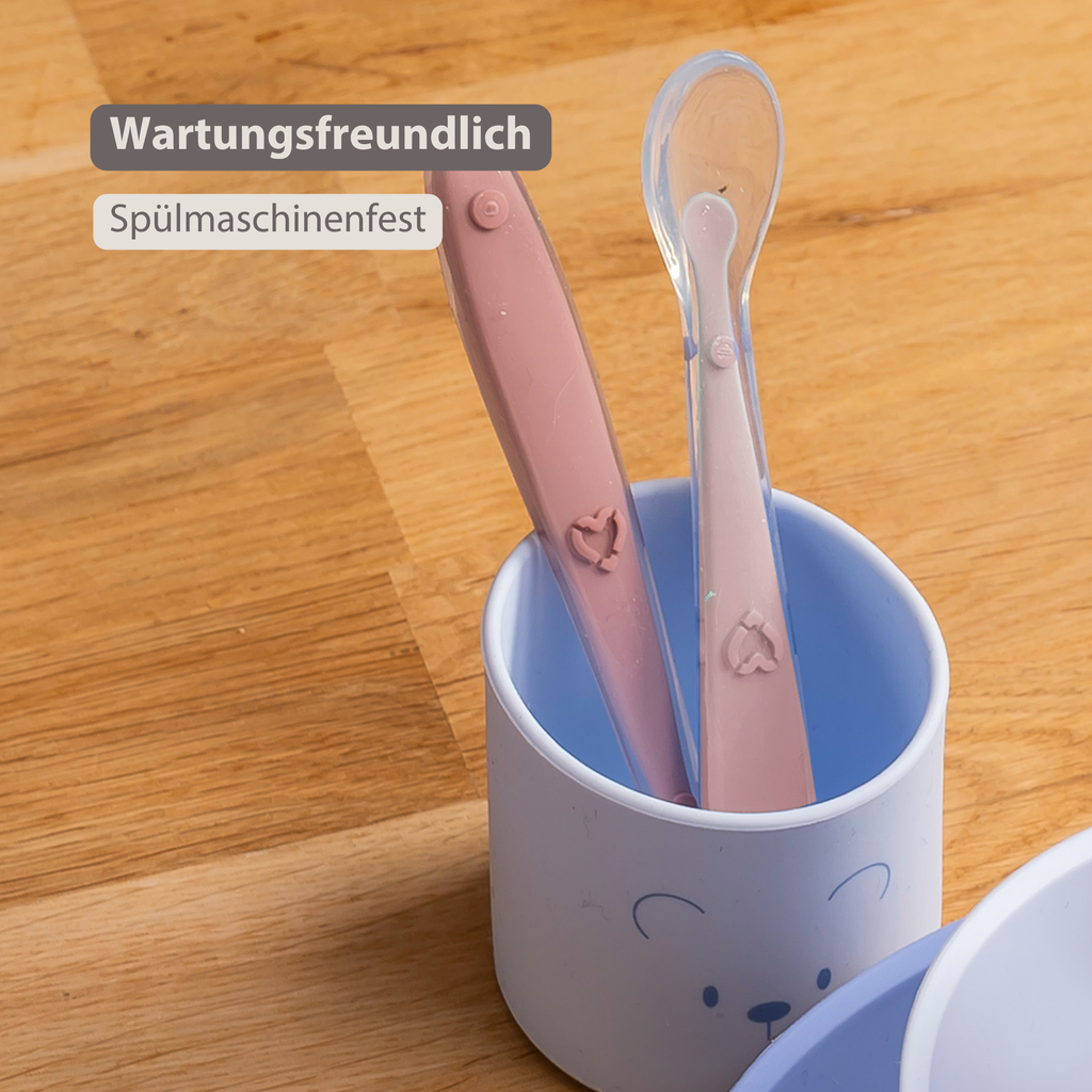 Mealtime Eating Sets - Silicone Spoons for Children - 2 Pieces - 16 cm - Storage Box for 1 Spoon - BPA-Free - Powder Pink [DE]
