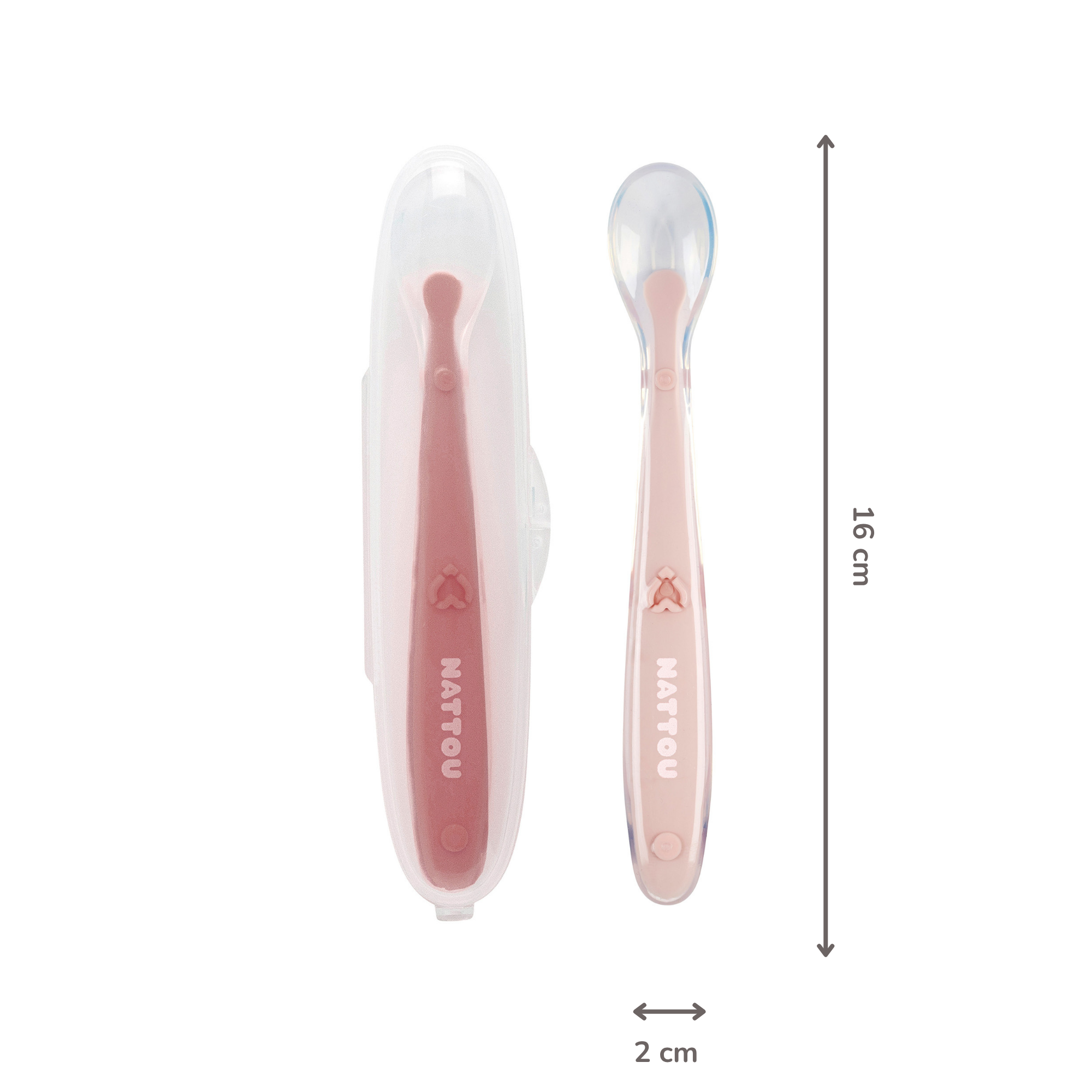 Mealtime Eating Sets - Silicone Spoons for Children - 2 Pieces - 16 cm - Storage Box for 1 Spoon - BPA-Free - Powder Pink [DE]