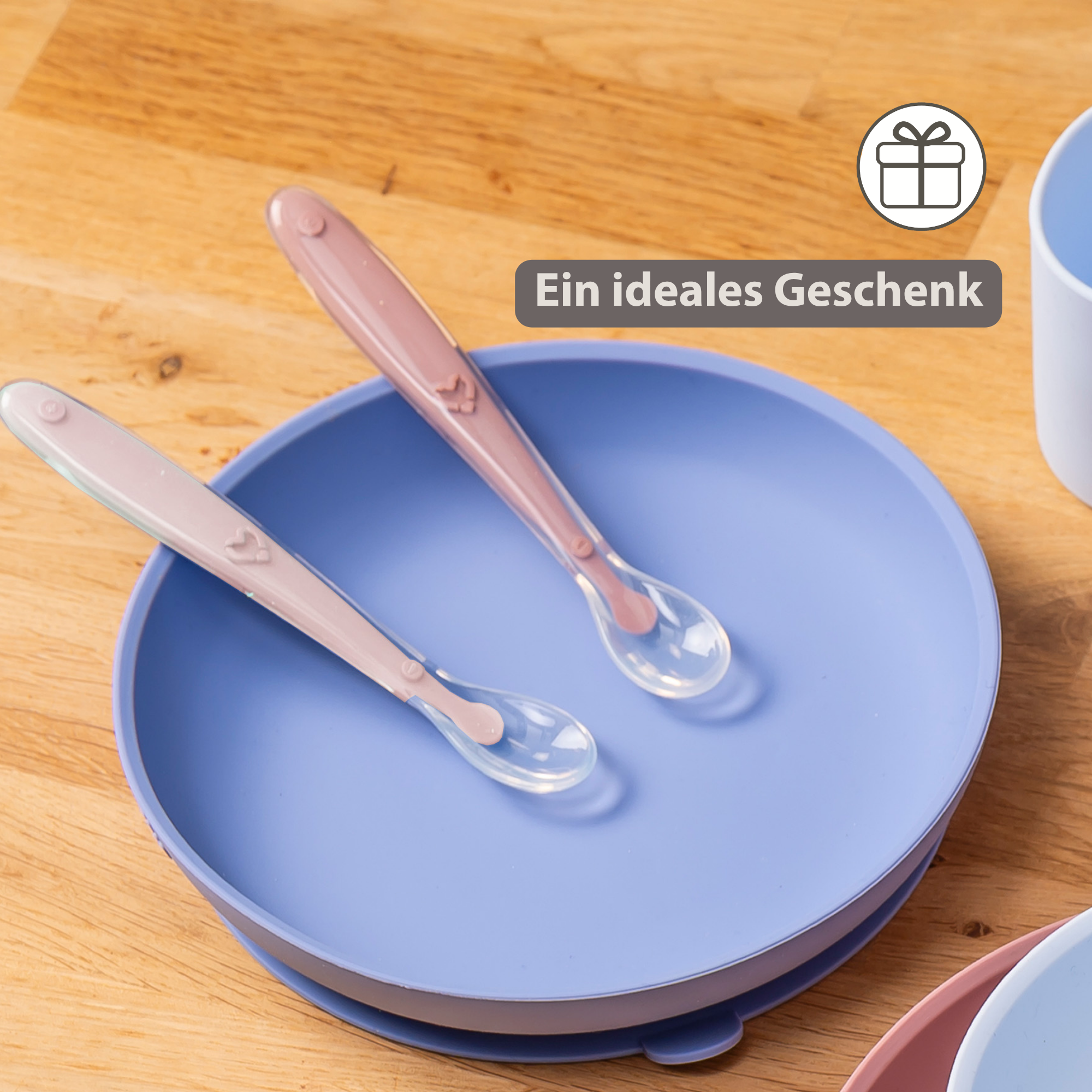 Mealtime Eating Sets - Silicone Spoons for Children - 2 Pieces - 16 cm - Storage Box for 1 Spoon - BPA-Free - Powder Pink [DE]